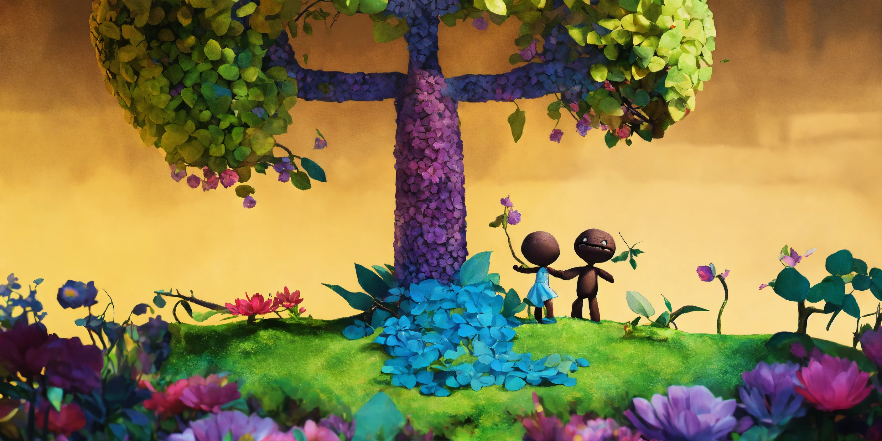 Lexica - Adam and Eve as Sackboy like people, facing one another, Eve ...
