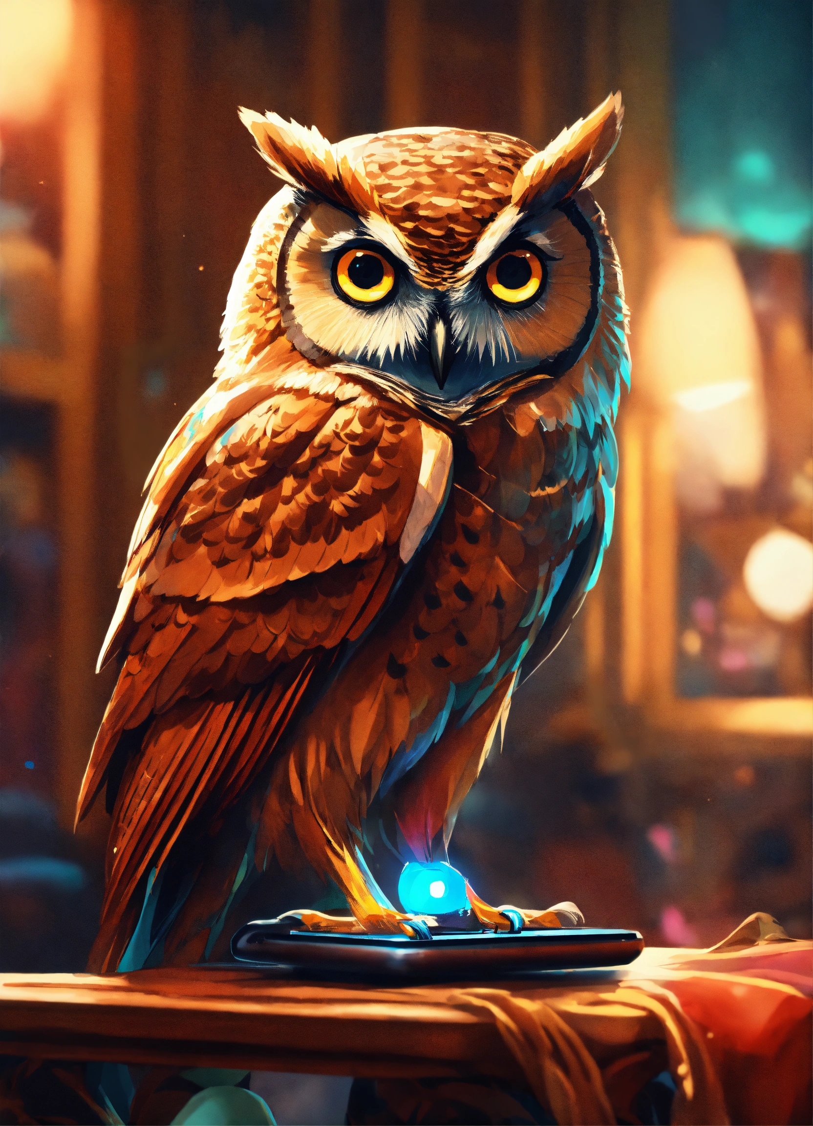 Lexica - Owl looking at a phone, elegant, digital painting, sharp focus ...