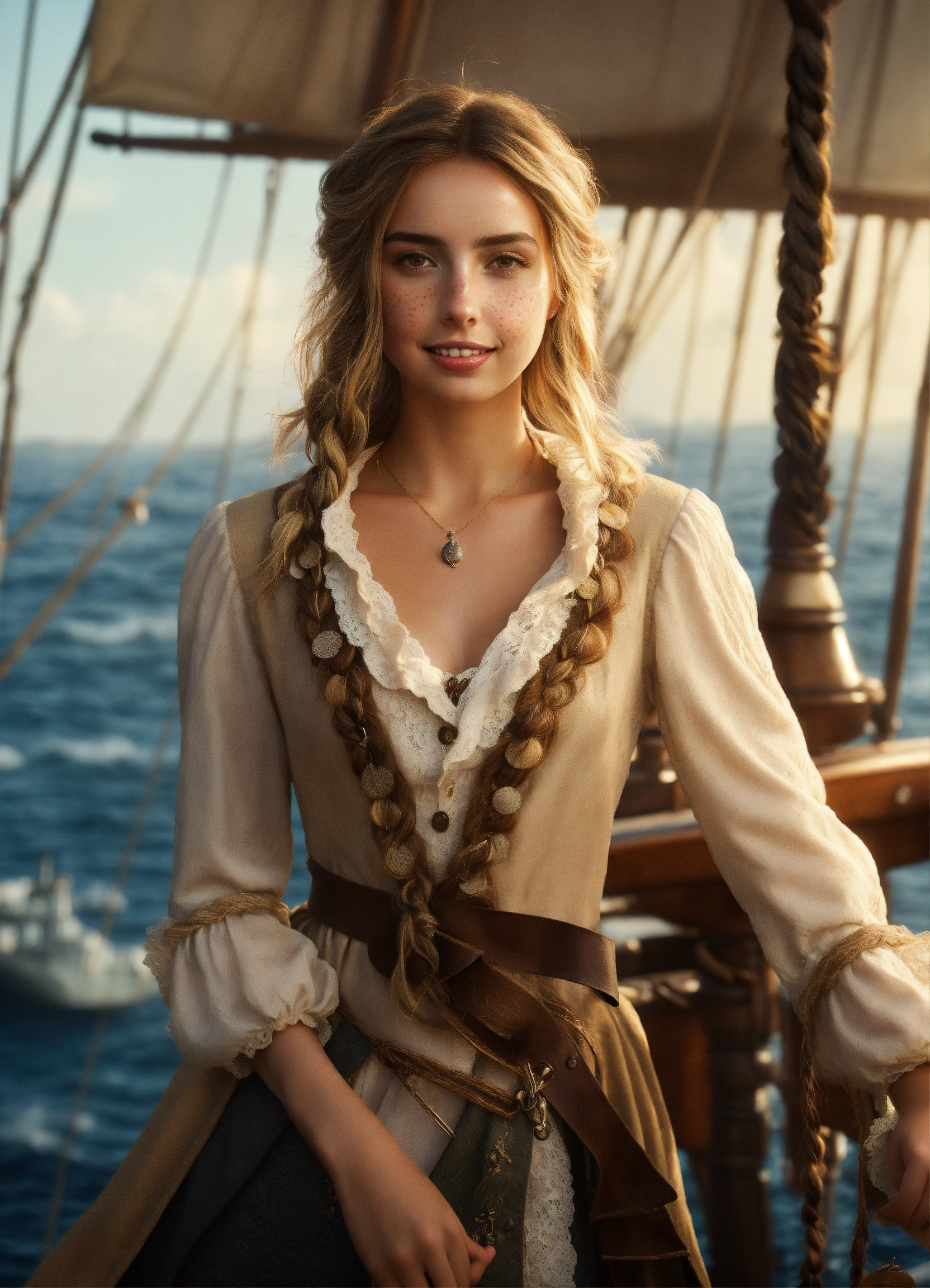 Lexica - Ana de armas in a white antique lace shirt and pirate coat on ...