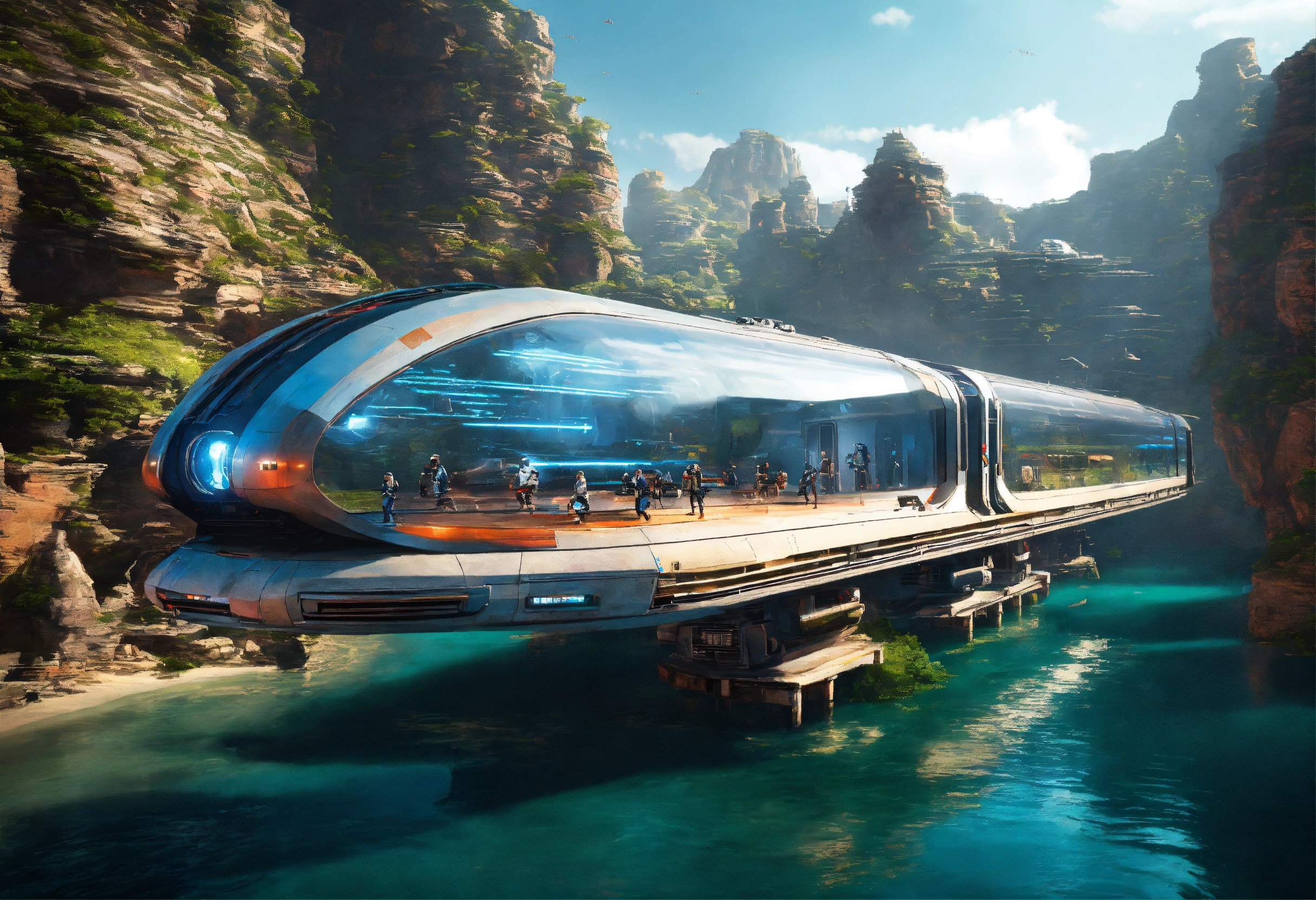 Lexica - Train of the future running on a floating island, Star Wars ...