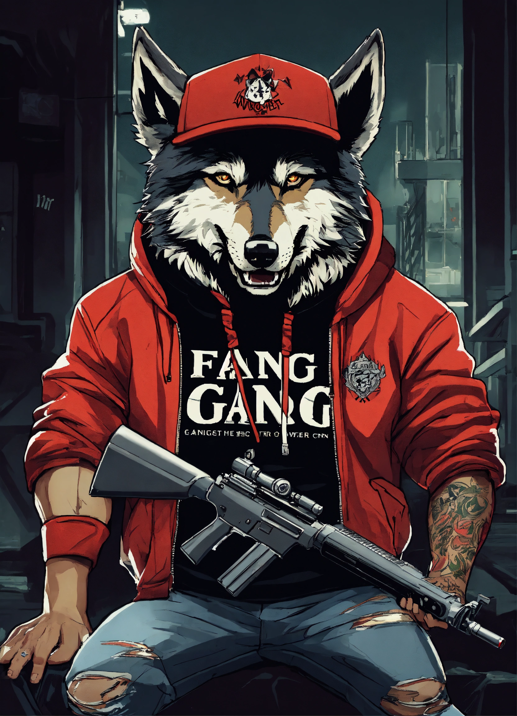 Lexica - Gangster wolves shooting big guns wearing SnapBacks and ...