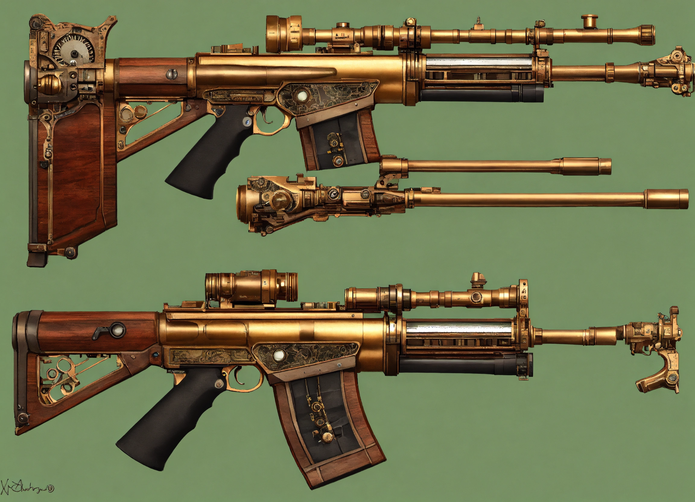 Lexica - Full side view of an ultra detailed realistic steampunk rifle