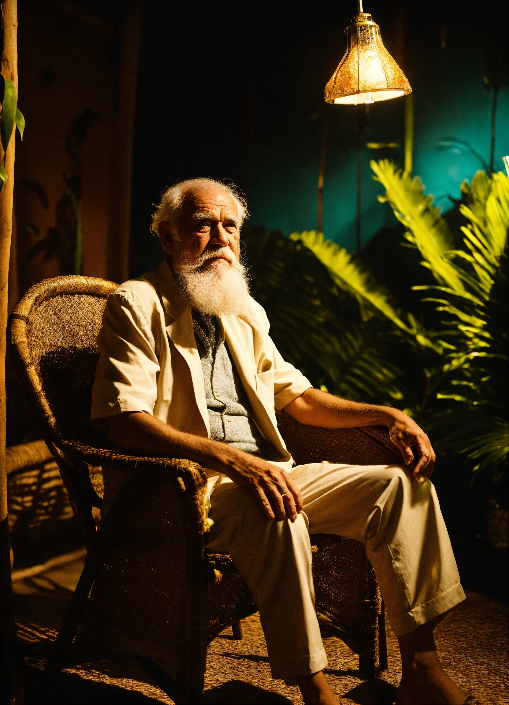 Lexica - A wise old man with white beard and in a tropical setting with ...