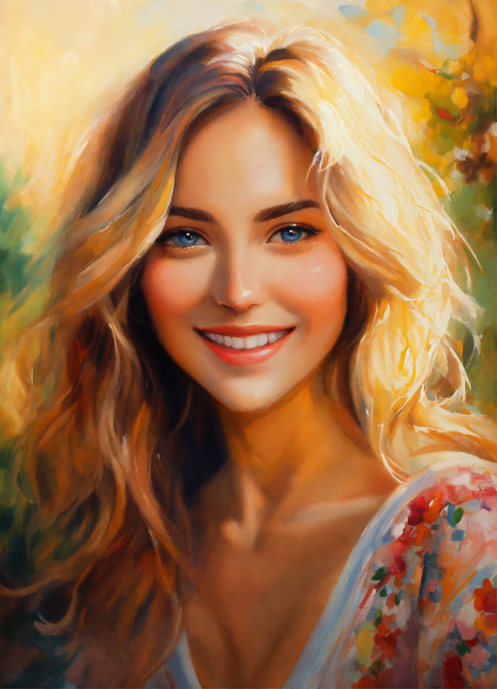 Lexica - Portrait of cute happy lady, light hair, oil painting, soft ...