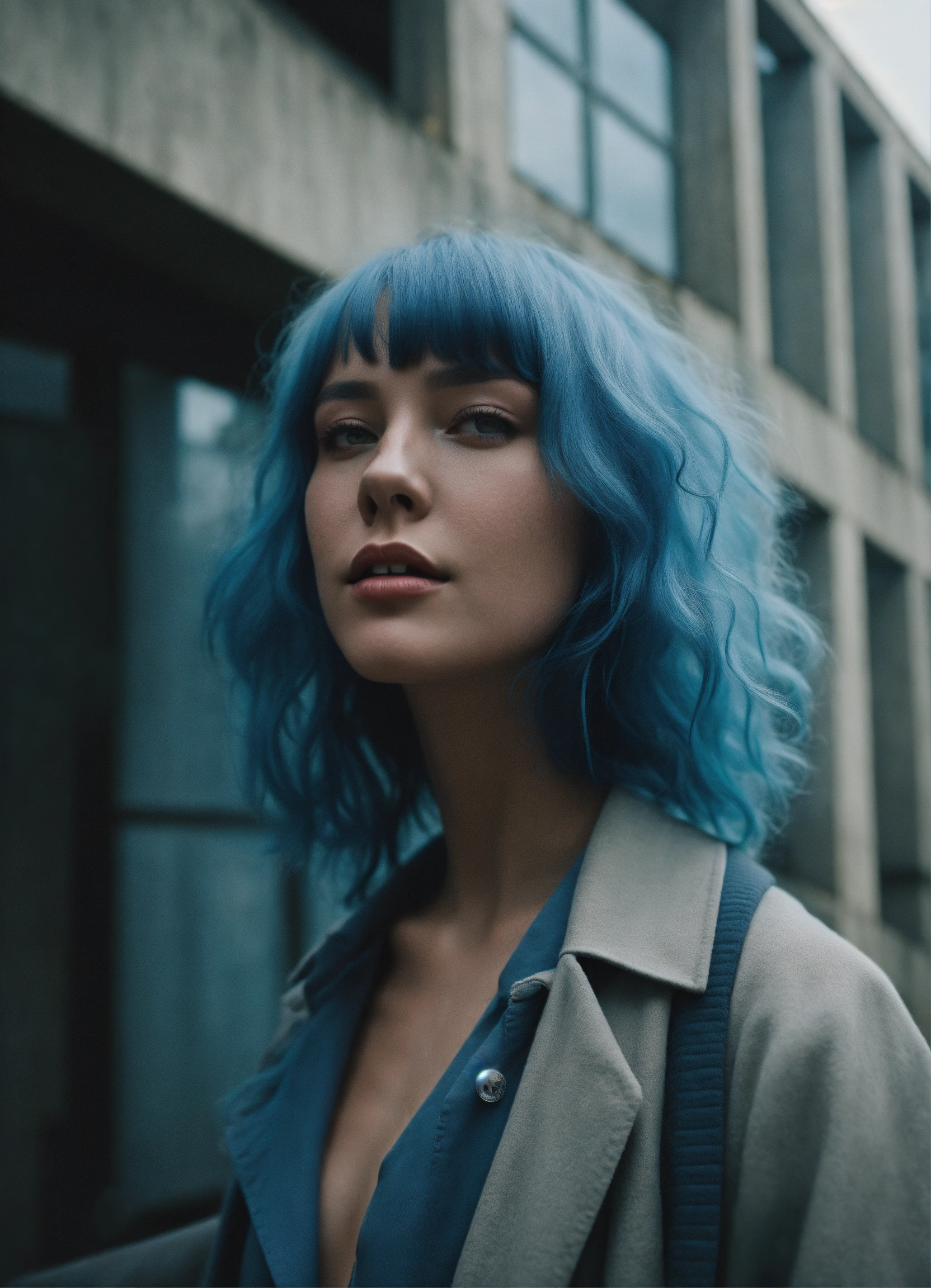 Lexica - Portrait of beautiful fashion model with blue hair, ethereal ...