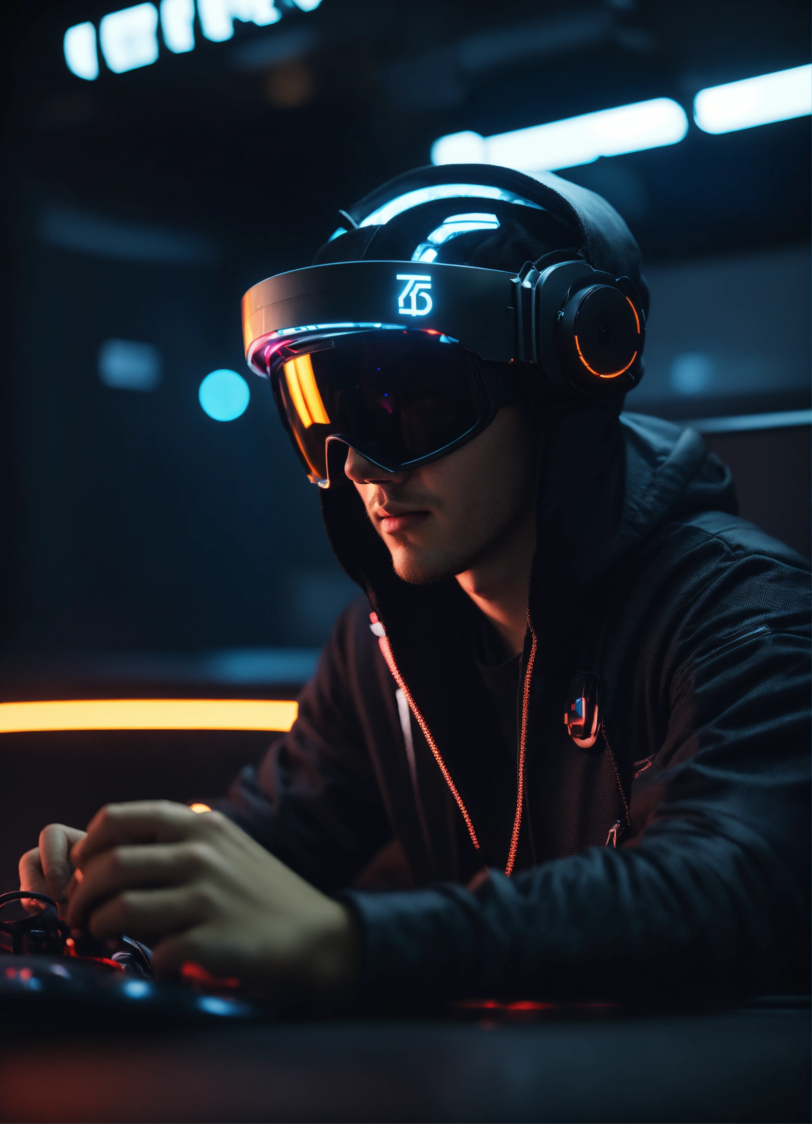 Lexica - Nerdy 25 year old male hacker wearing hi-tech tinted visor ...