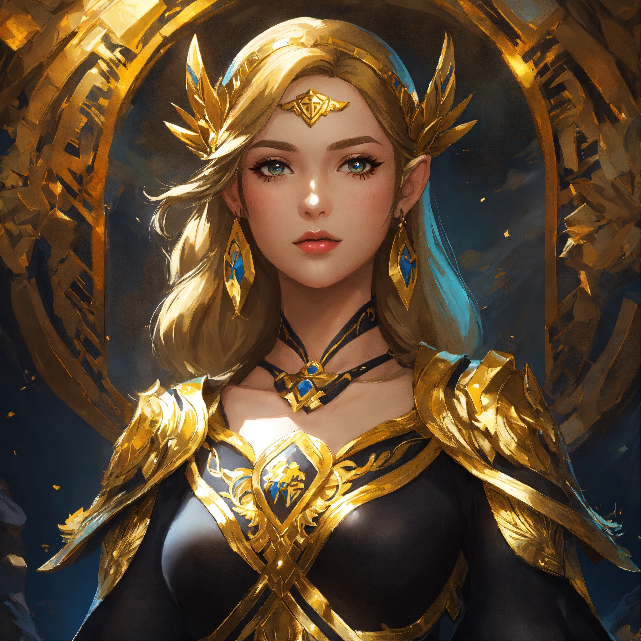 Lexica - Portrait of Zelda in a black and gold dress, stunning ...