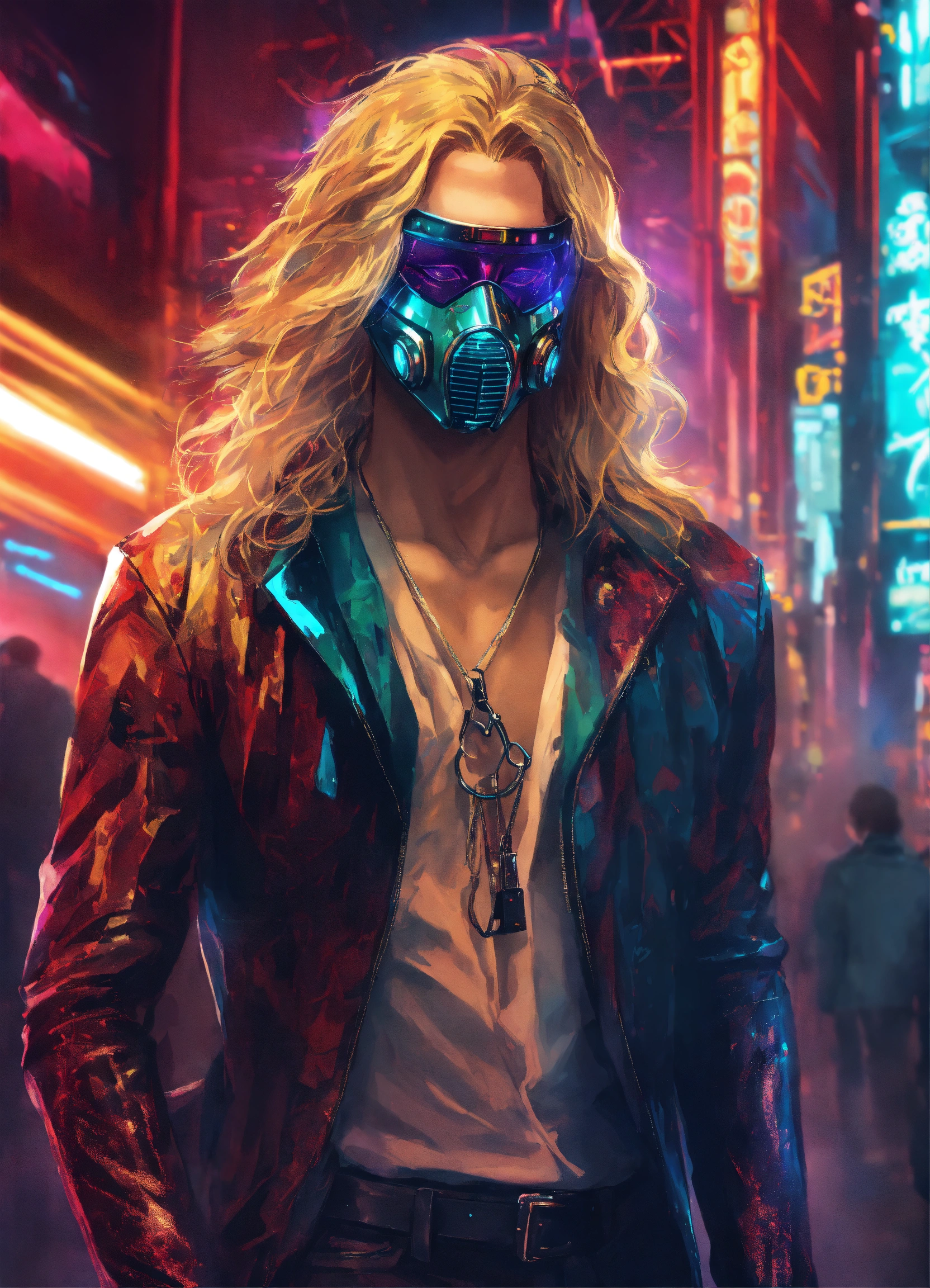 Lexica - Long haired blonde male cyberpunk in glamorous with mask at a ...