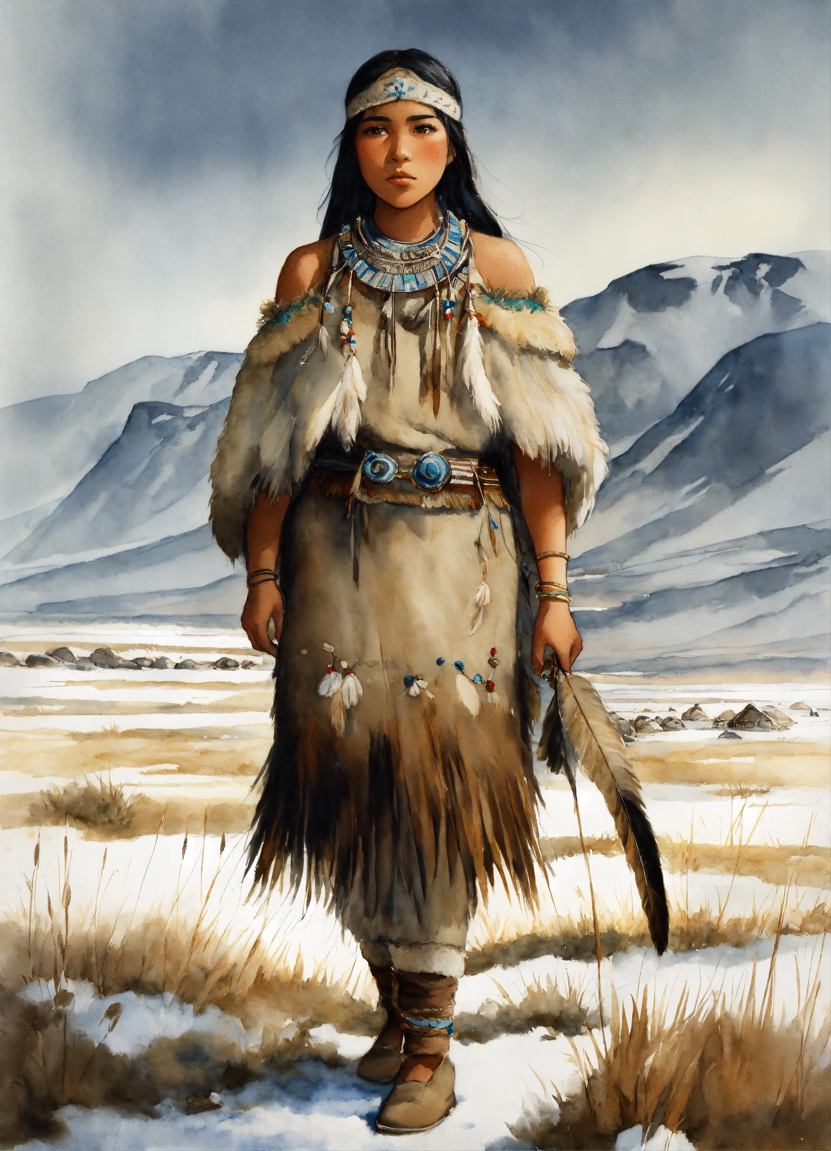 Lexica - Full body Illustration of an inuit woman, young, 18 years old ...