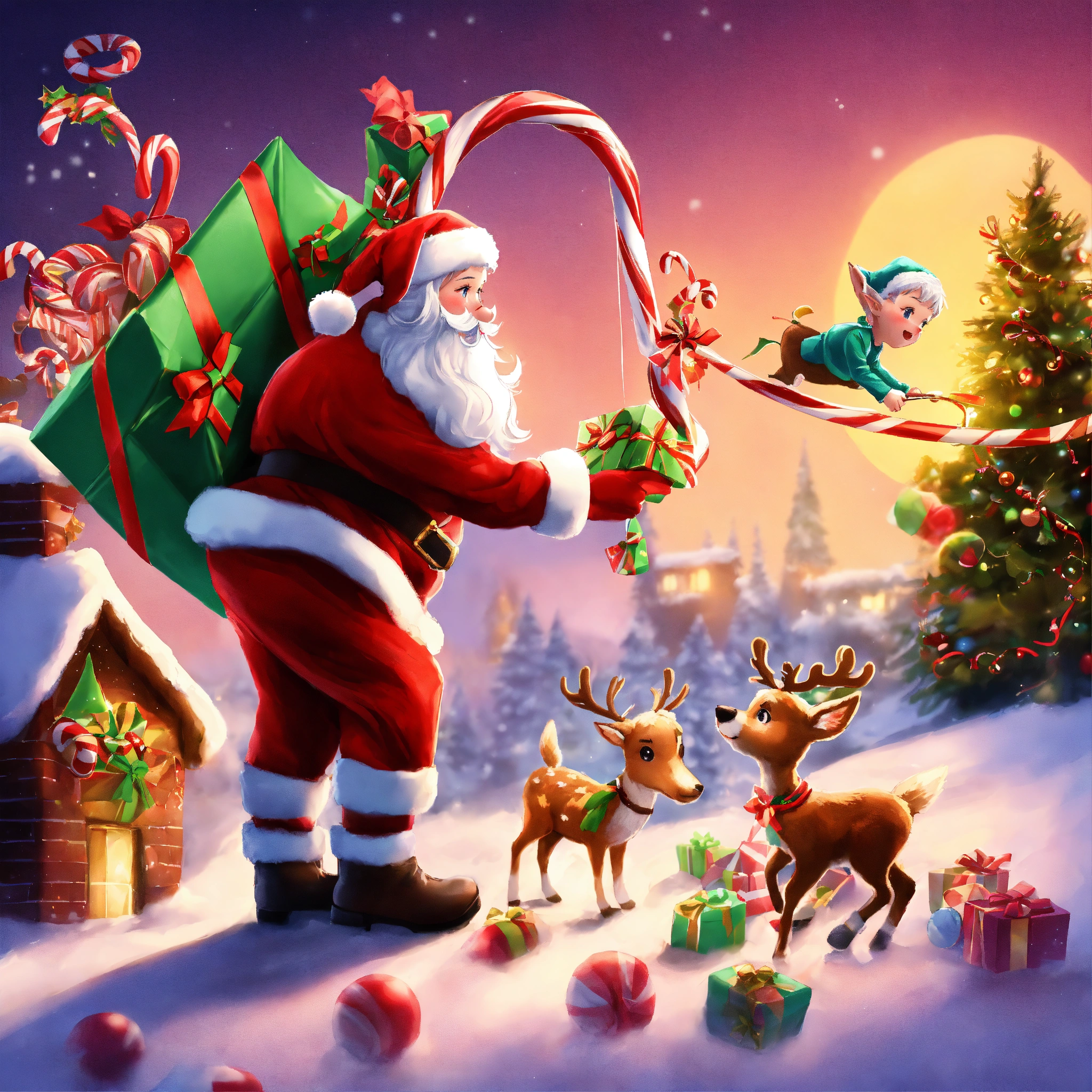 Lexica - Santa claus wrapping presents candy canes with elf while ...