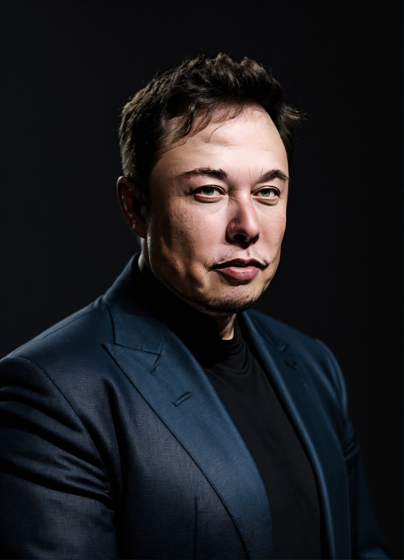 Lexica - Elon Musk, black background, evil.