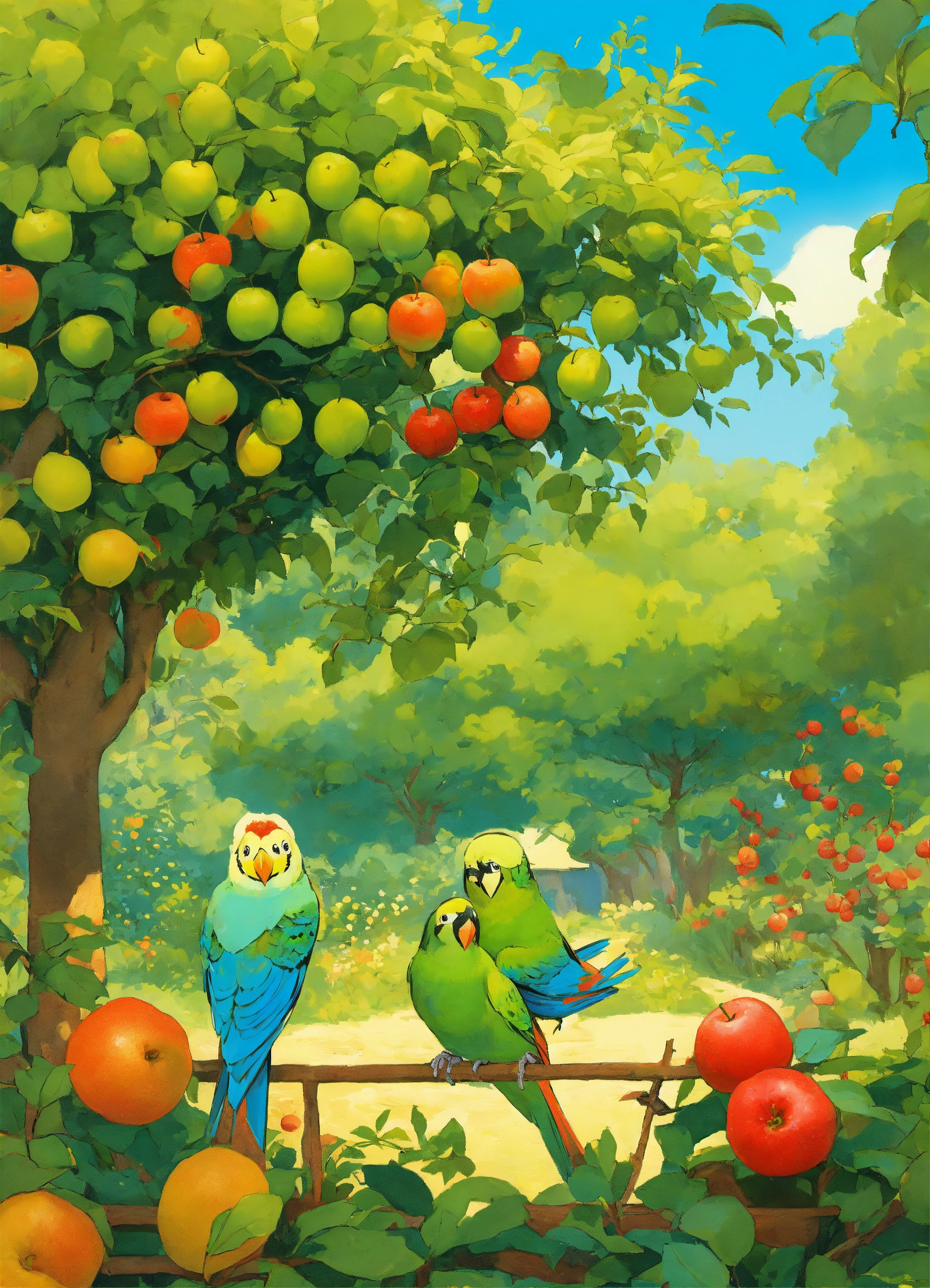 lexica-garden-with-fruit-trees-green-parakeets-eating-fruit-style