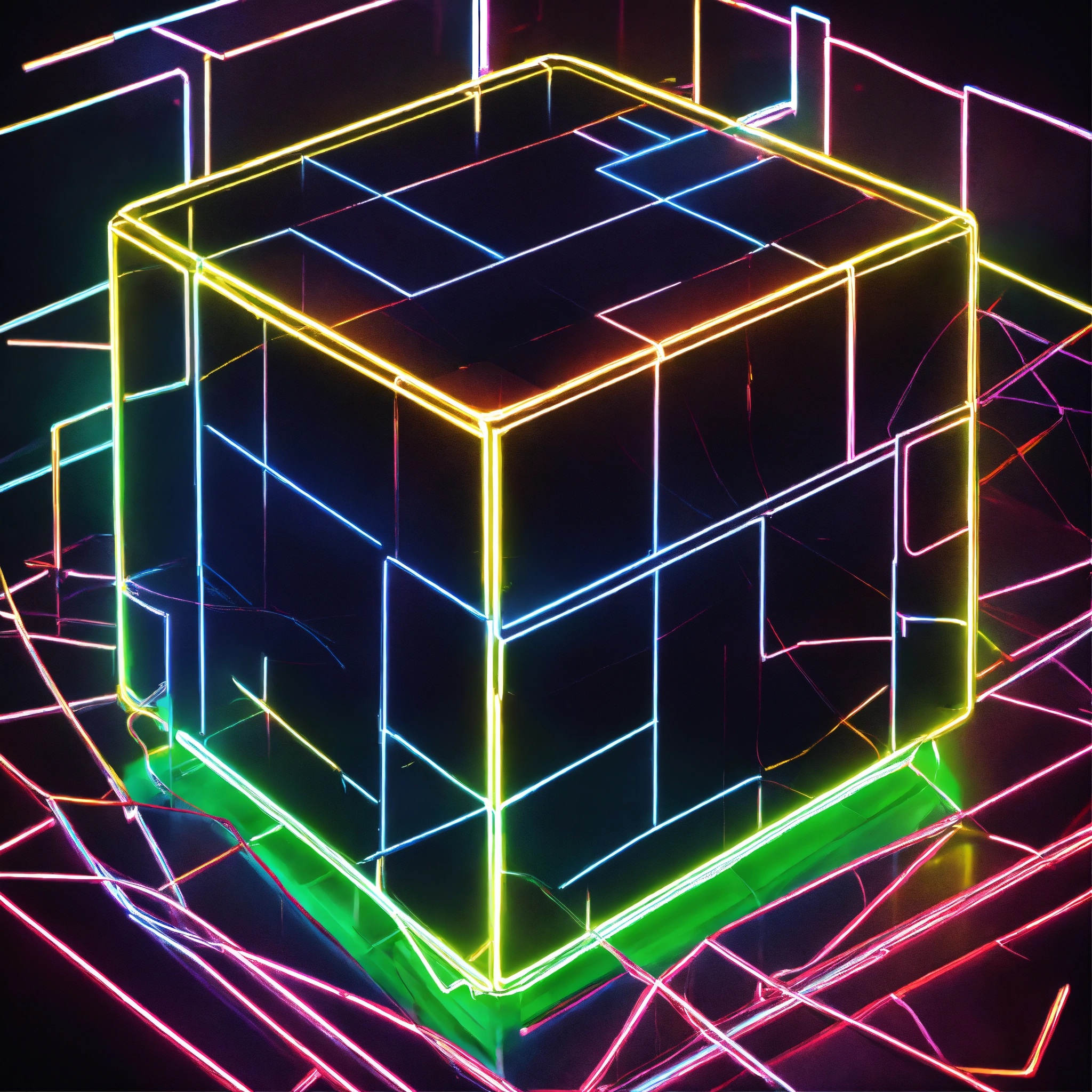 Lexica - Cube on neon lines hyper casual icon