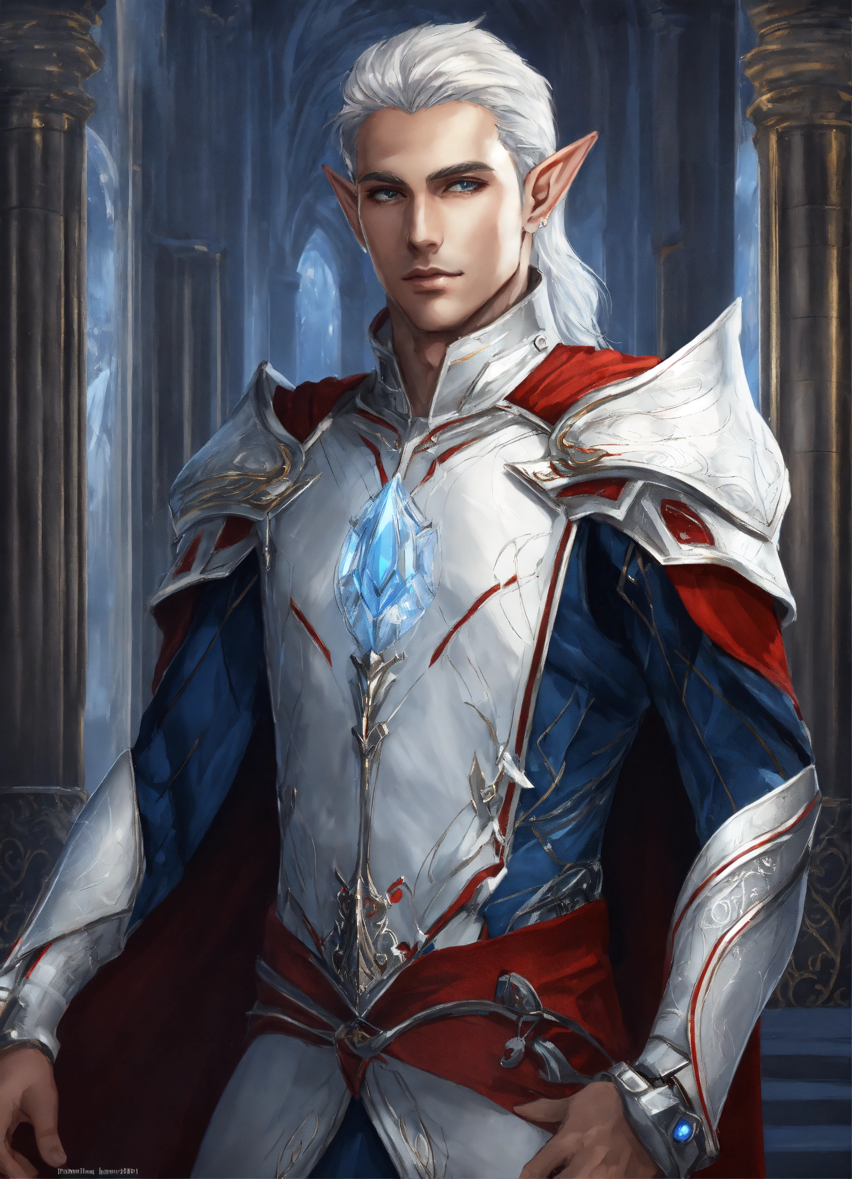 Lexica - Drawing of an elf, royalty, sci fi, cybernetic, white and red ...