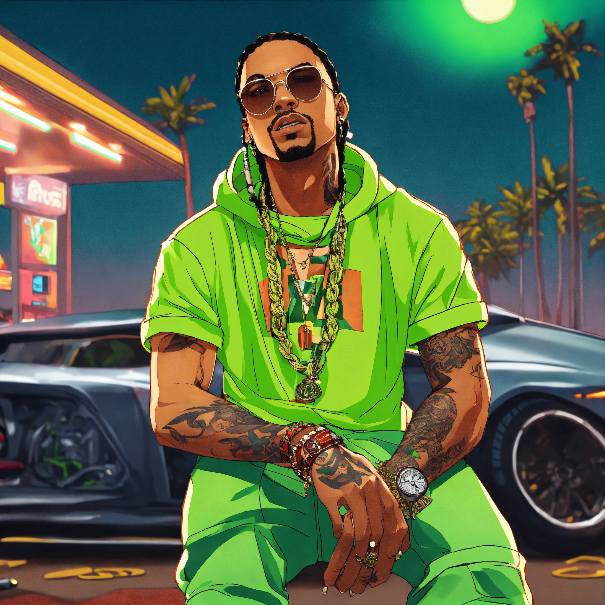 Lexica - HD, 4K, Background is a gas station with luxury trap scene ...