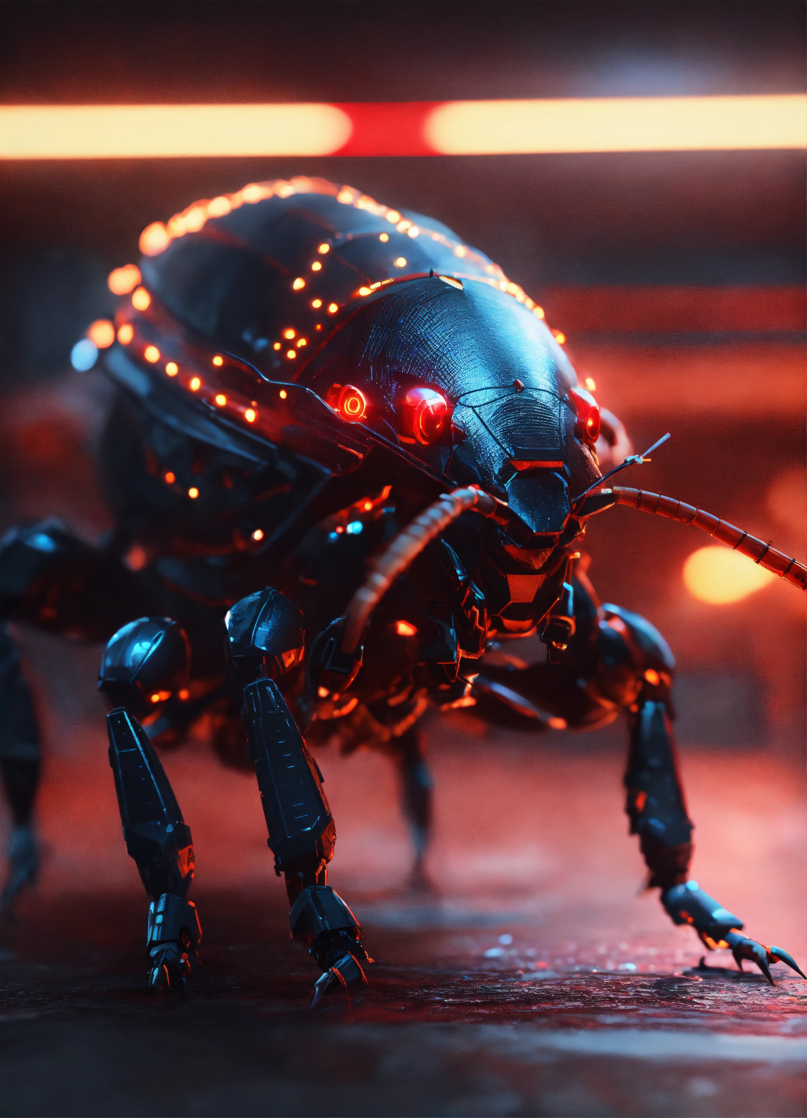 Lexica - Zoom out shot of standing black cockroach faced humanoid with ...