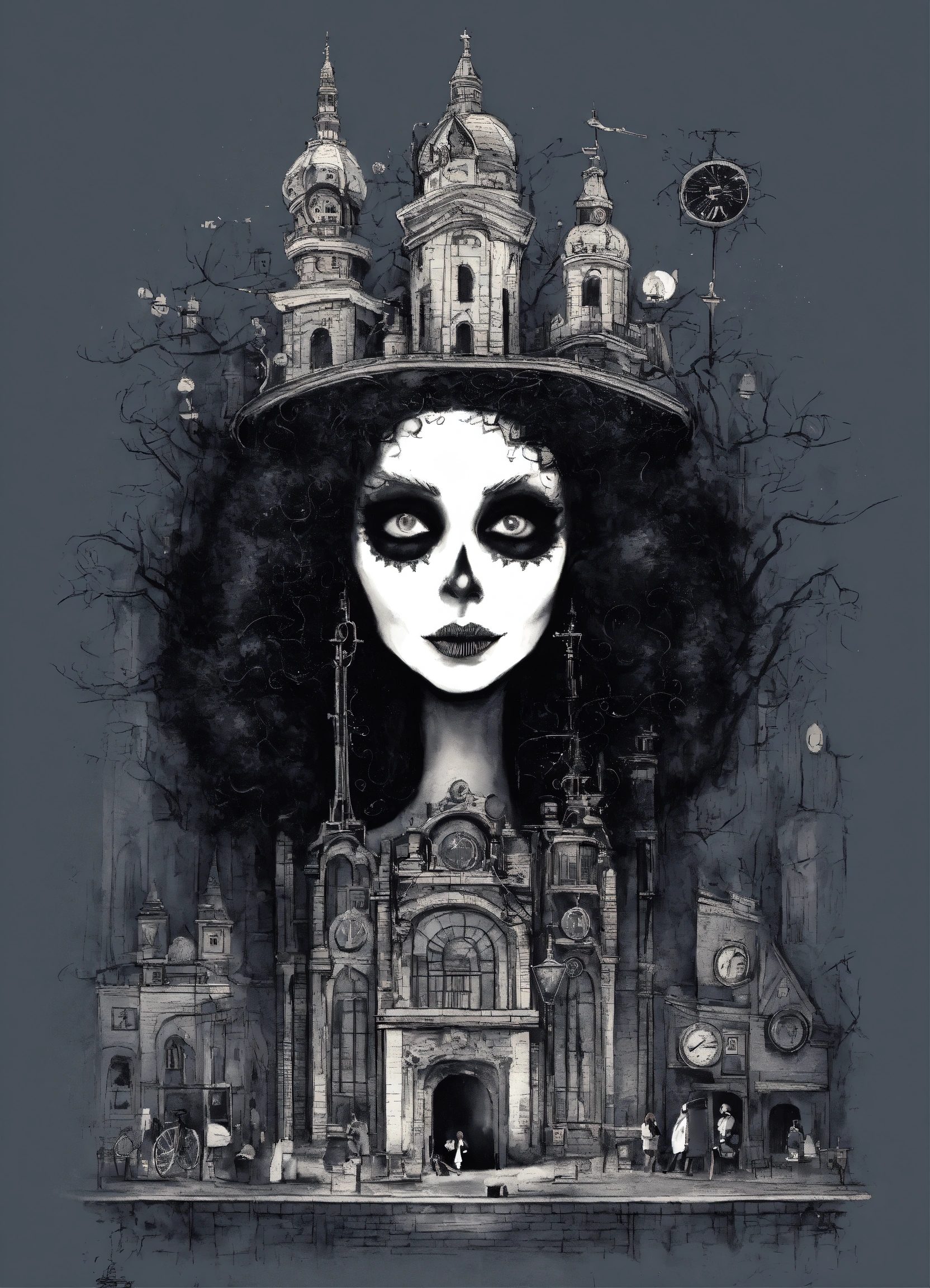 Lexica - Design for T-shirts containing estetica de tim burton ciudad