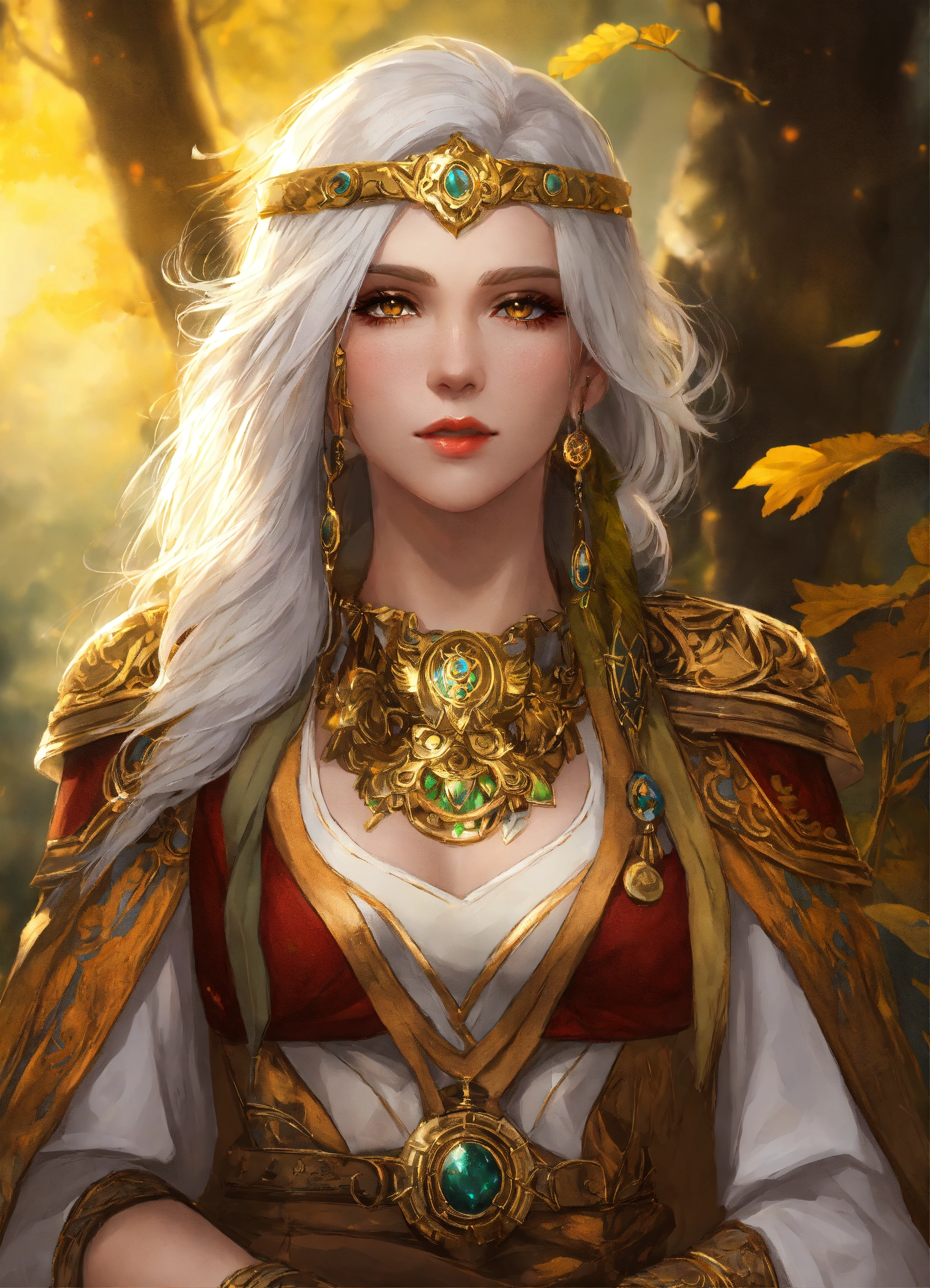 Lexica - Aasimar Druid female white hair gold eyes