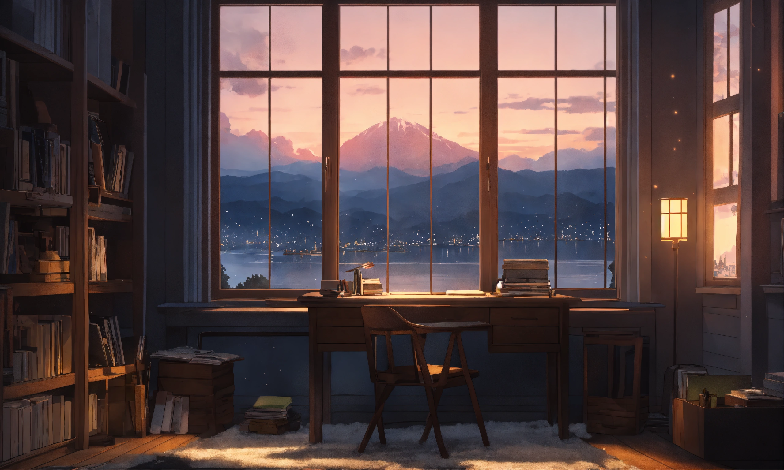 Lexica - Study desk, studio ghibli, dark grey washed colours ...