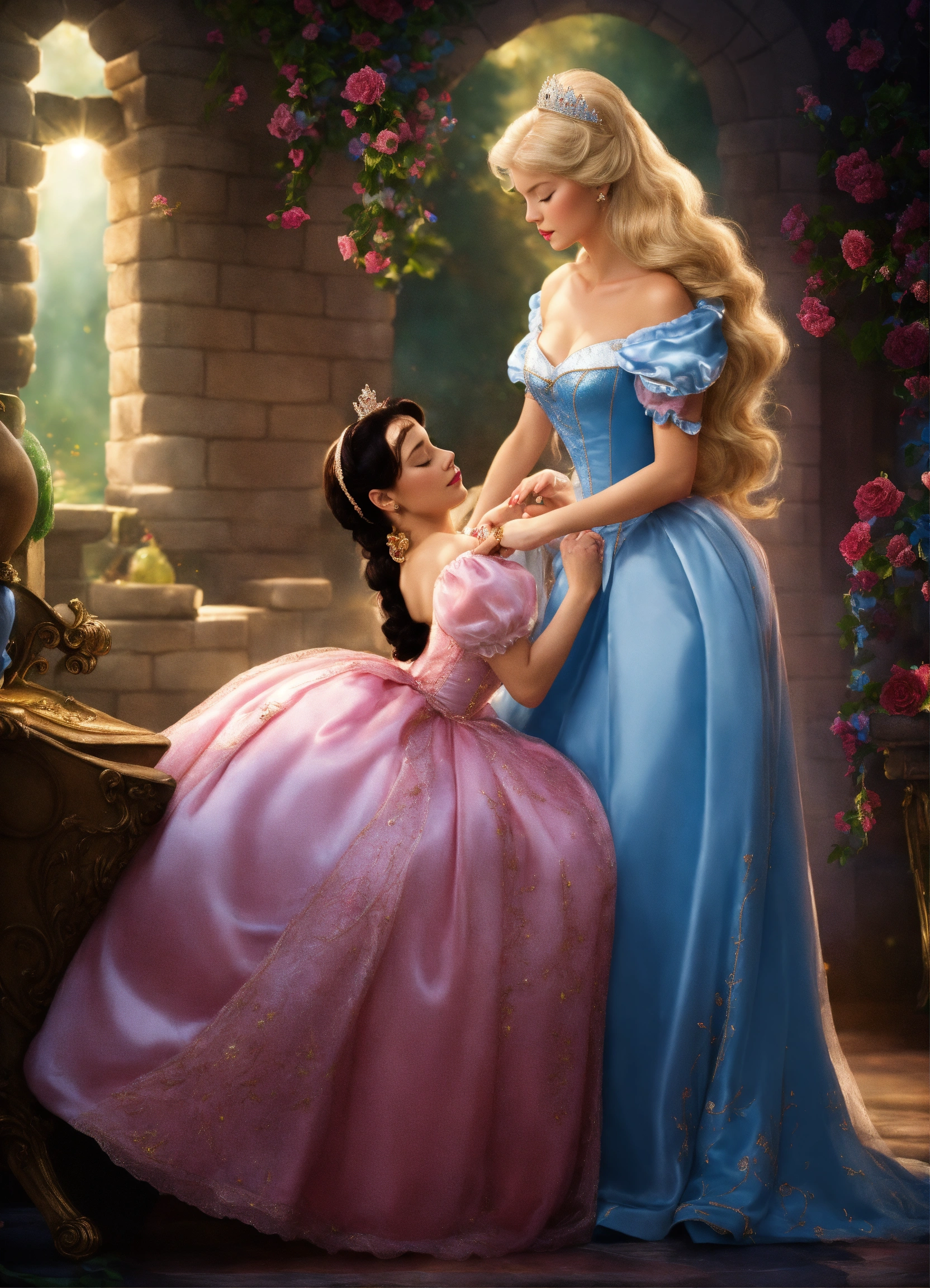 Lexica - Sleeping Beauty gives Cinderella a gift.