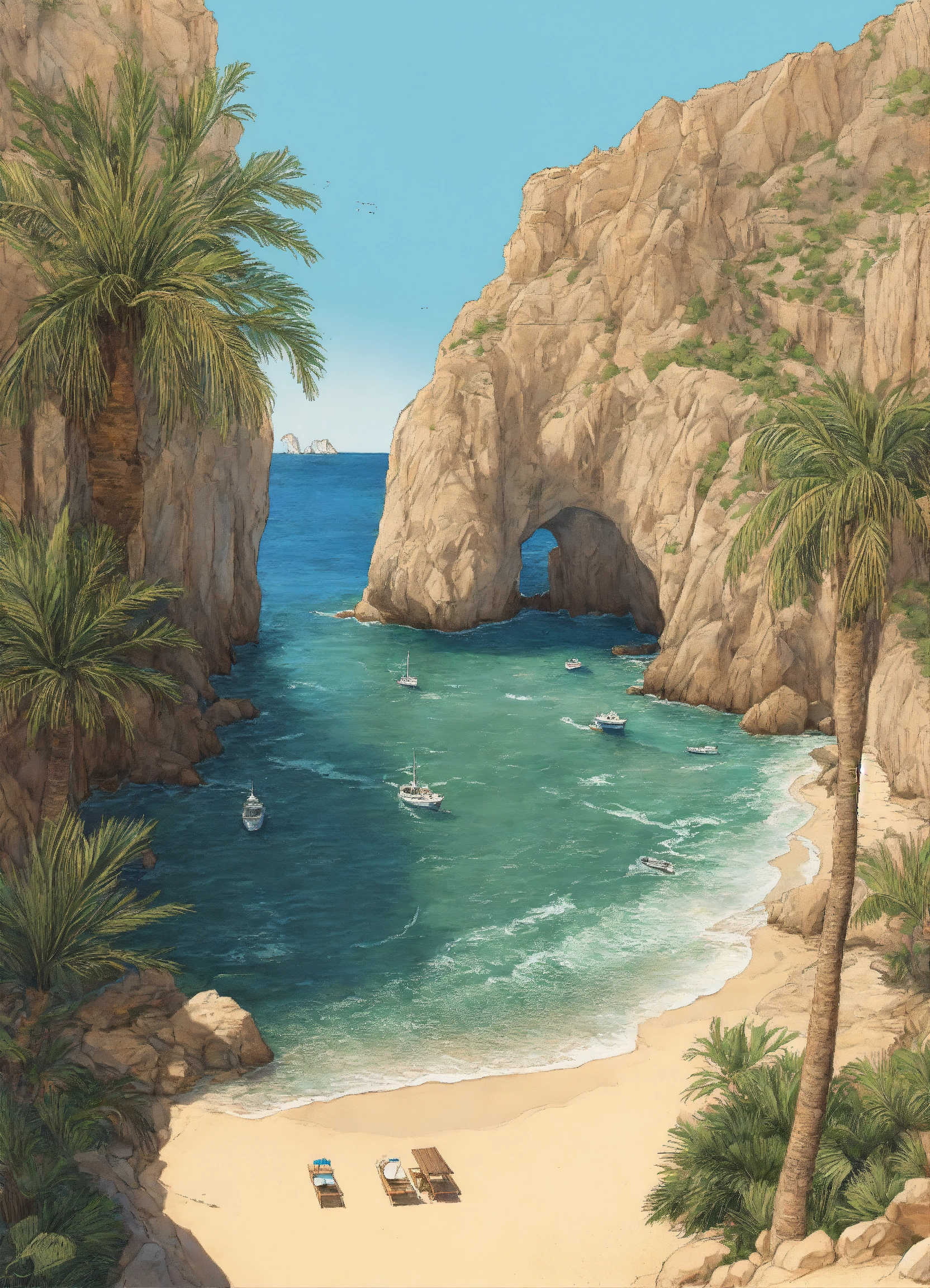 Lexica - A line art drawing of los arcos in cabo