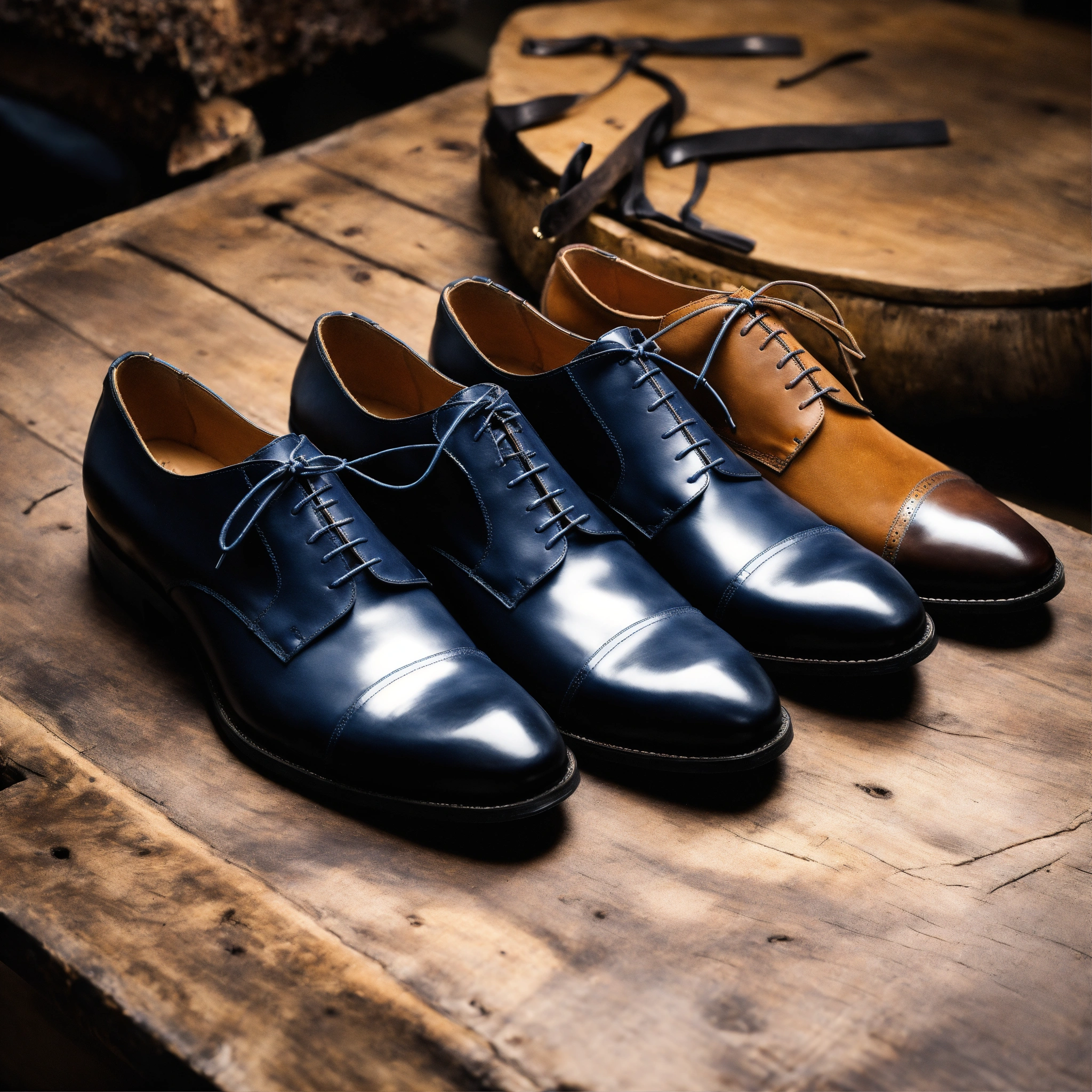 Lexica - 3 mens formal shoes sitting upside down on rustic table. 1st ...