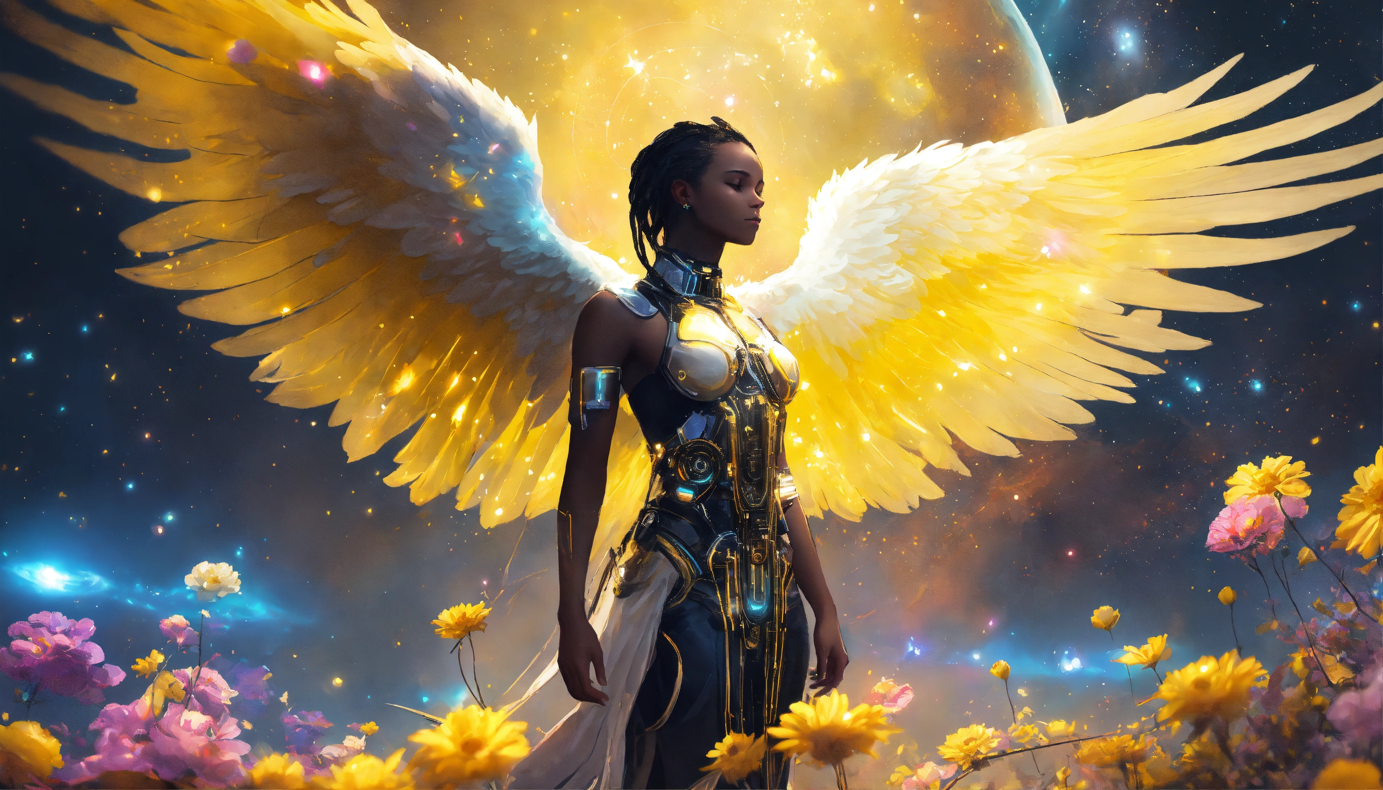 Lexica - Cyberpunk digital painting of a black angel with beautiful ...