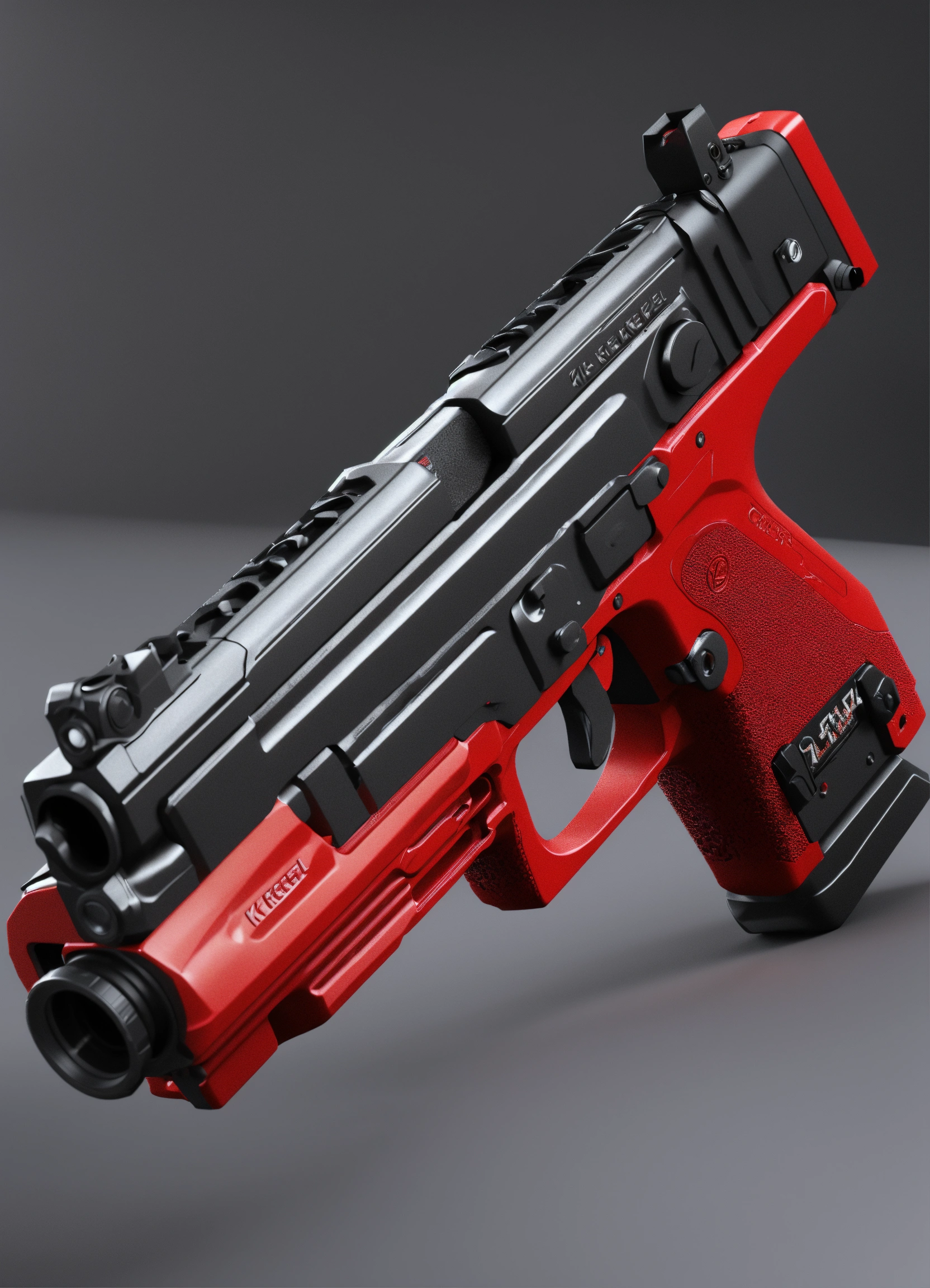 Lexica - A black and red gun on a gray background, a 3D render by Carl ...