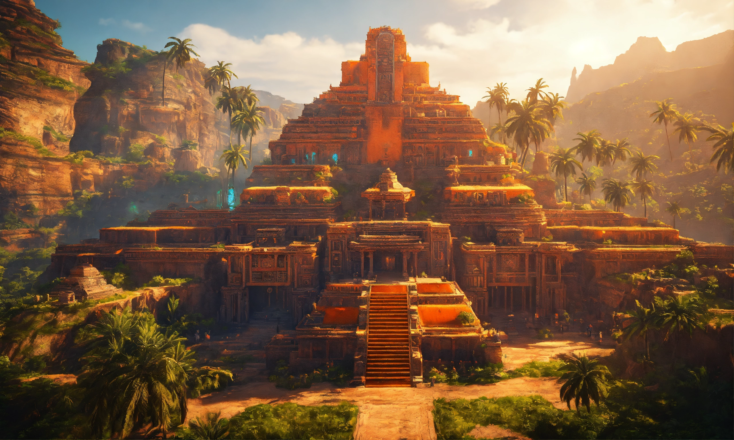 Lexica - Full image of a massive Aztec sci fi palace with an orange ...