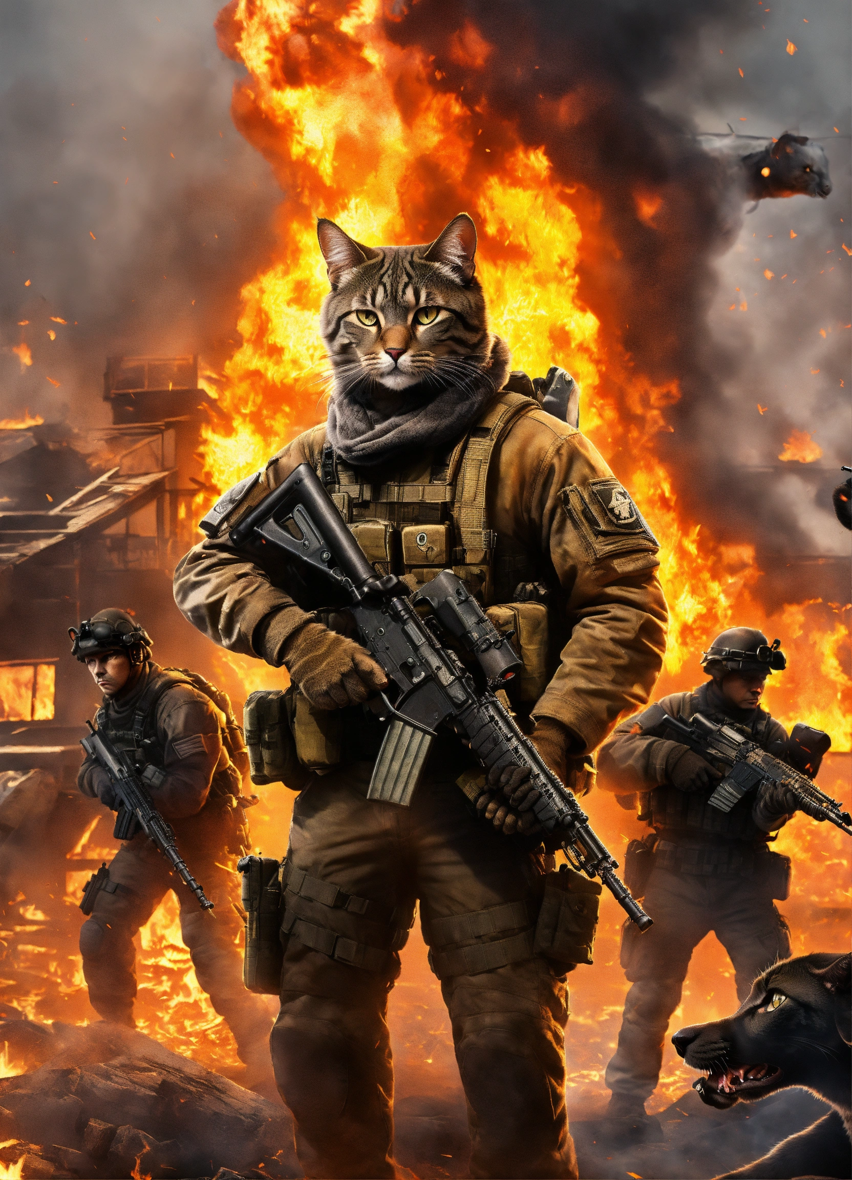 Lexica - Call of duty but all the characters are grey brown cats who ...