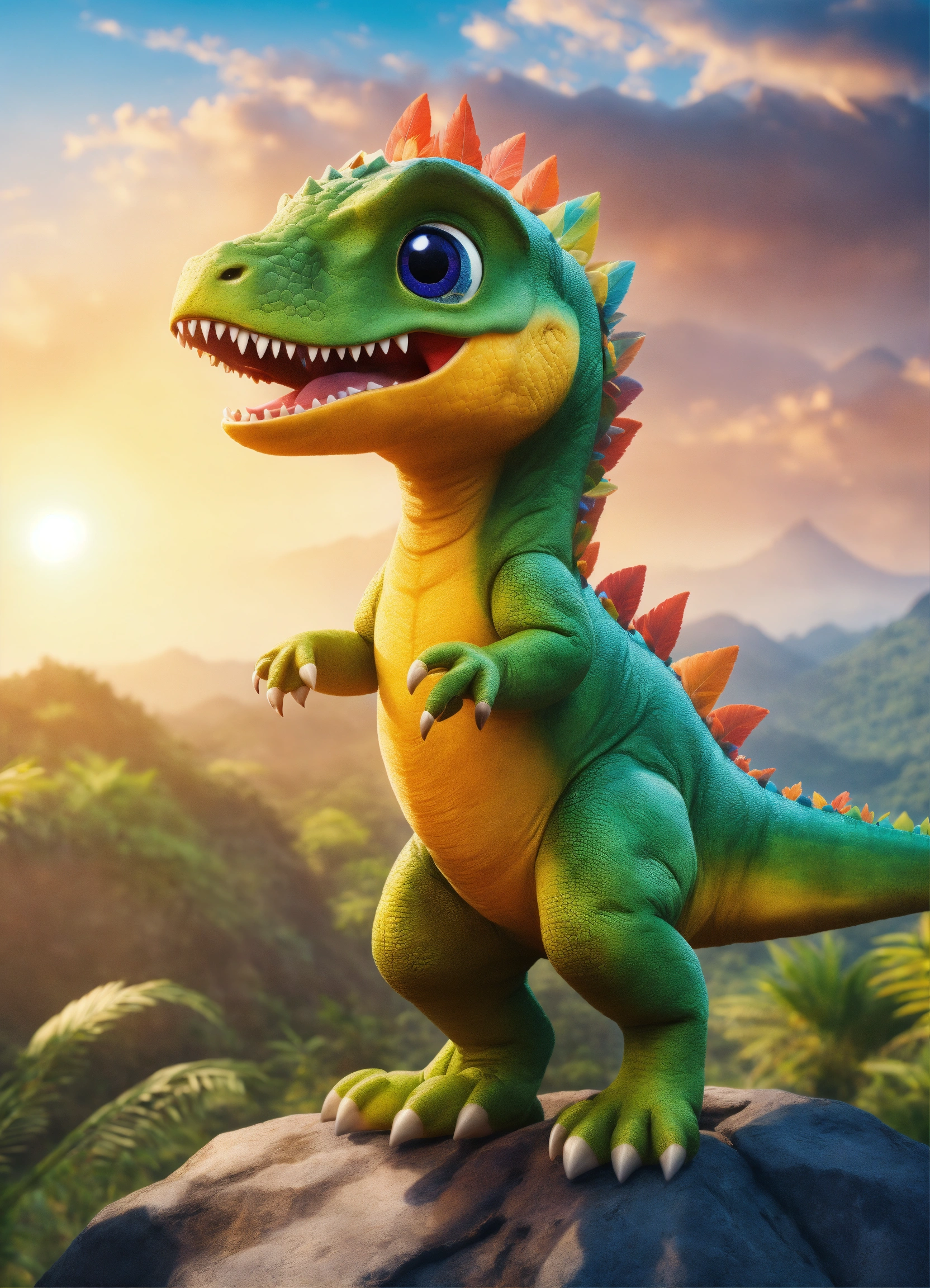 Lexica - An adorable and fluffy baby t-res dinosaur with big color eyes ...