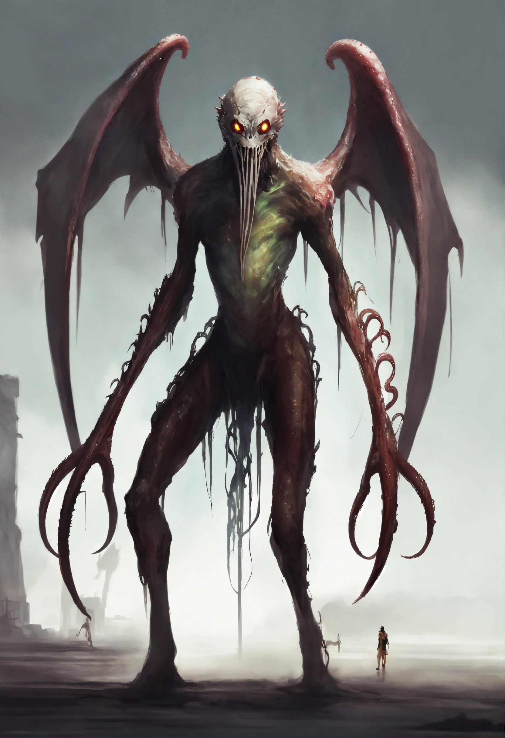 Lexica - Concept art, side view, digital paintng, skiny Ghostly monster ...