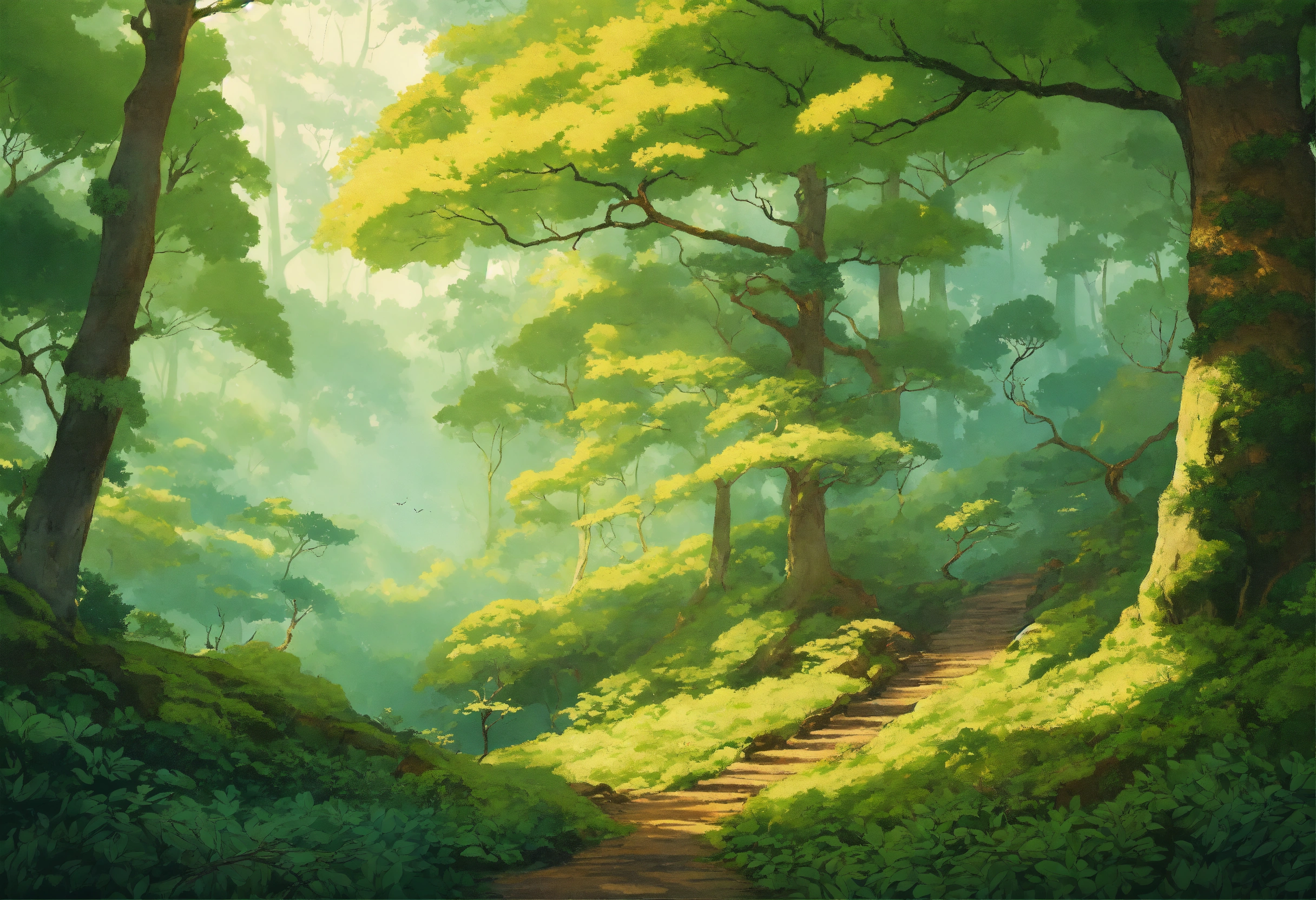 Lexica - A tranquil forest landscape with gentle rays of sunlight ...