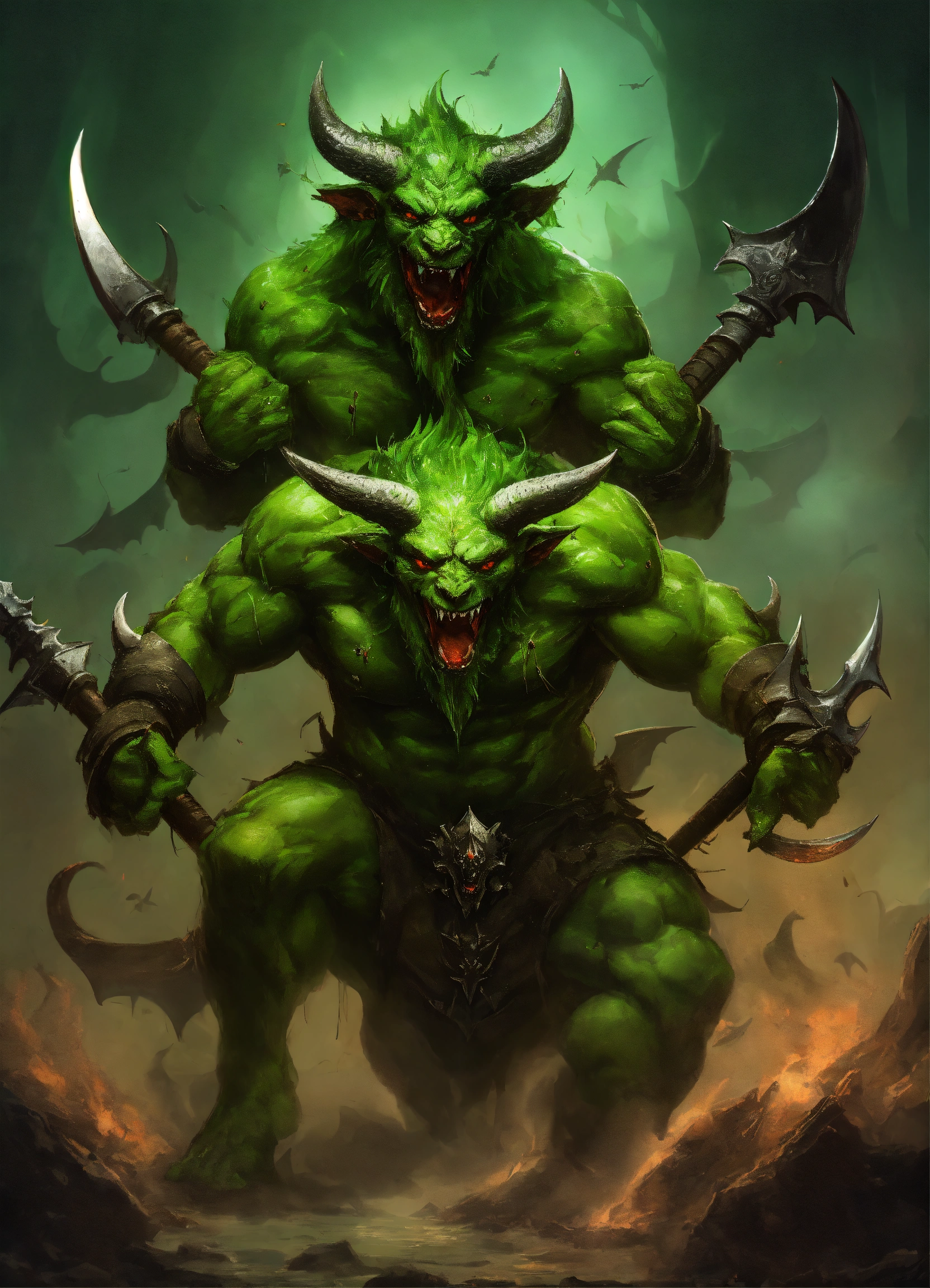 Lexica - Green three-headed demon, three heads, clear big muscles ...