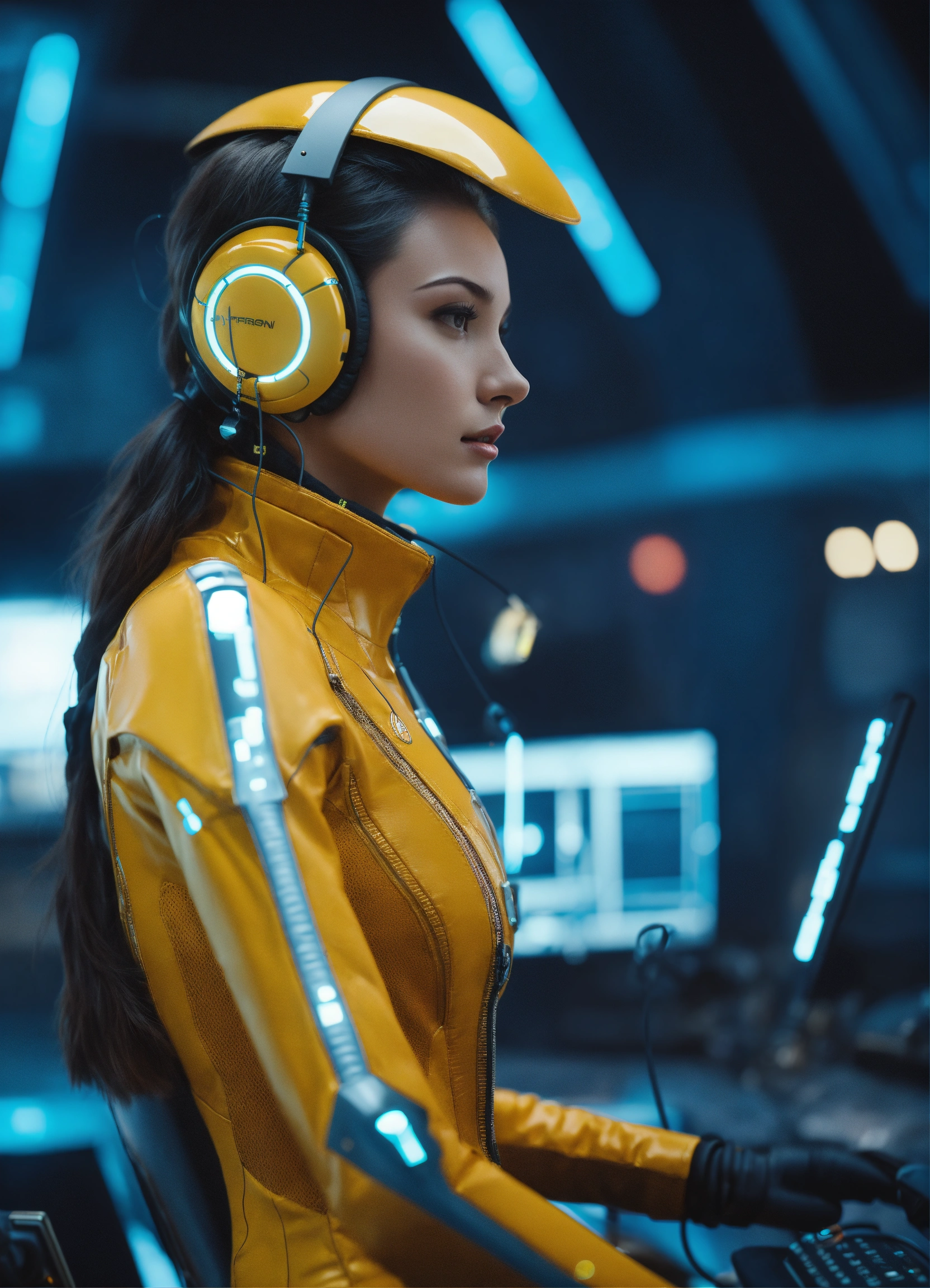 Lexica - Wide shot of a female spy wearing a tight futuristic spy suit ...
