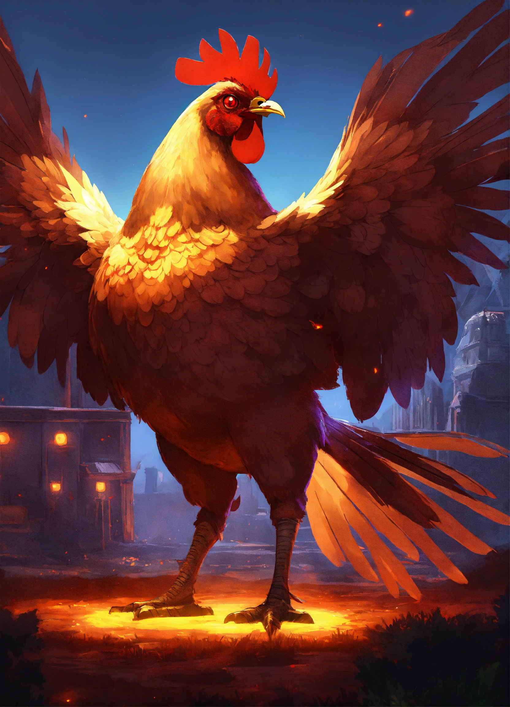 Lexica - A giant chicken the size of a person with red glowing eyes in ...