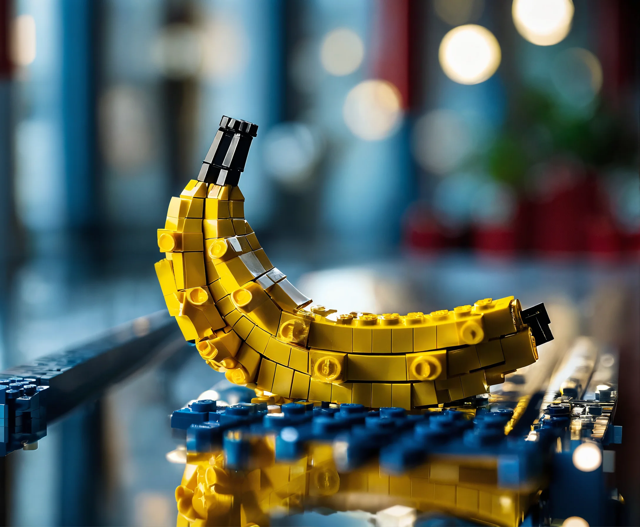 Lexica - Large banana lying down made of Lego bricks, united Lego ...