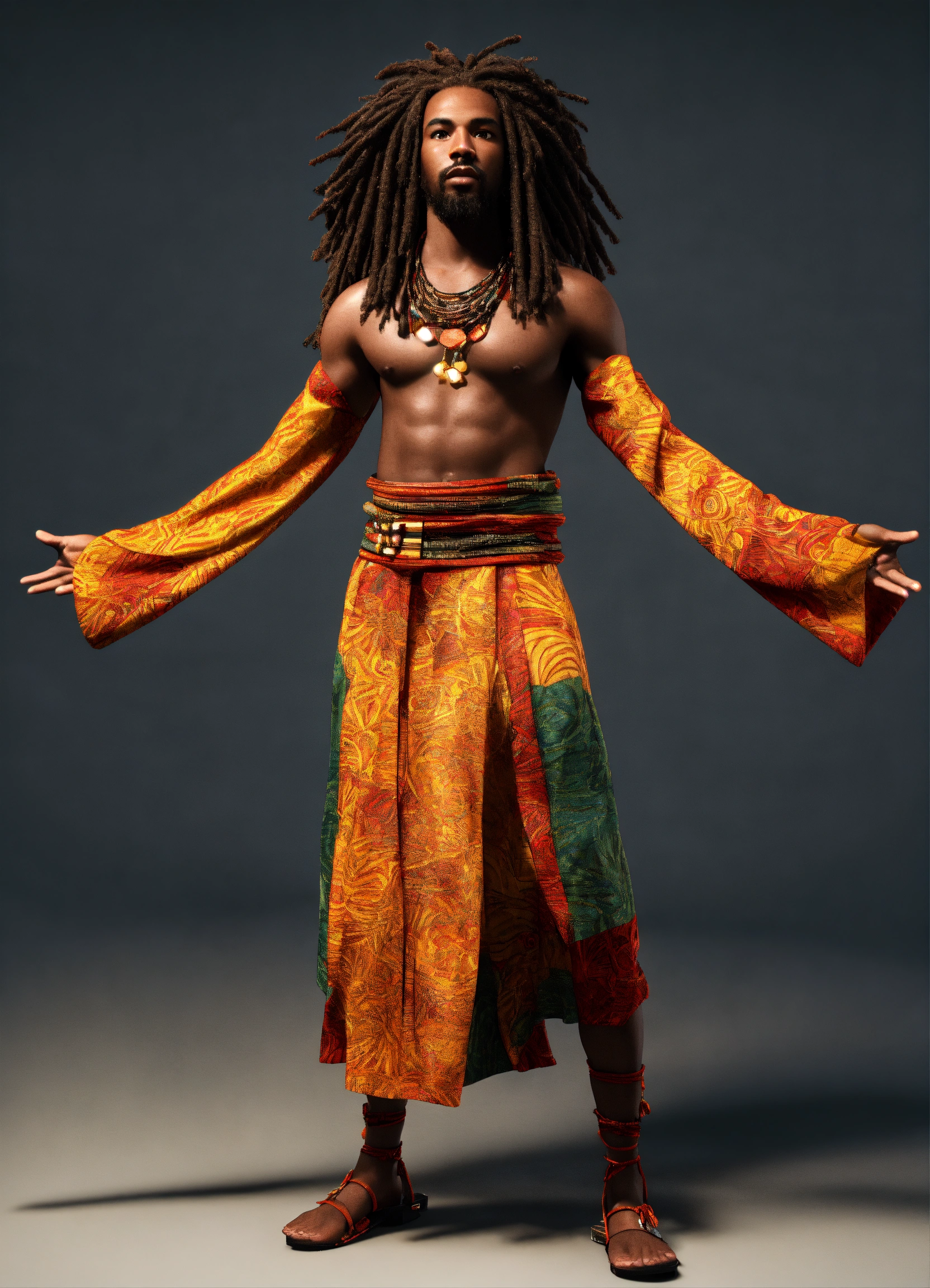 Lexica - 3d render of Black man with long flowing dreadlocks, 6'5