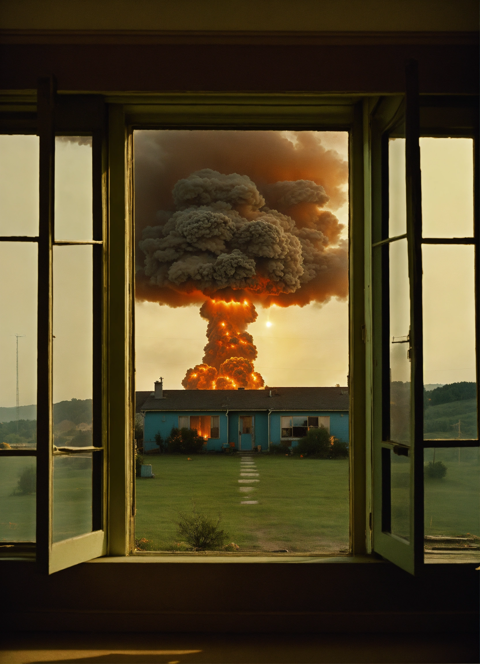 Lexica - A photograph of a nuclear explosion through a window, rear ...