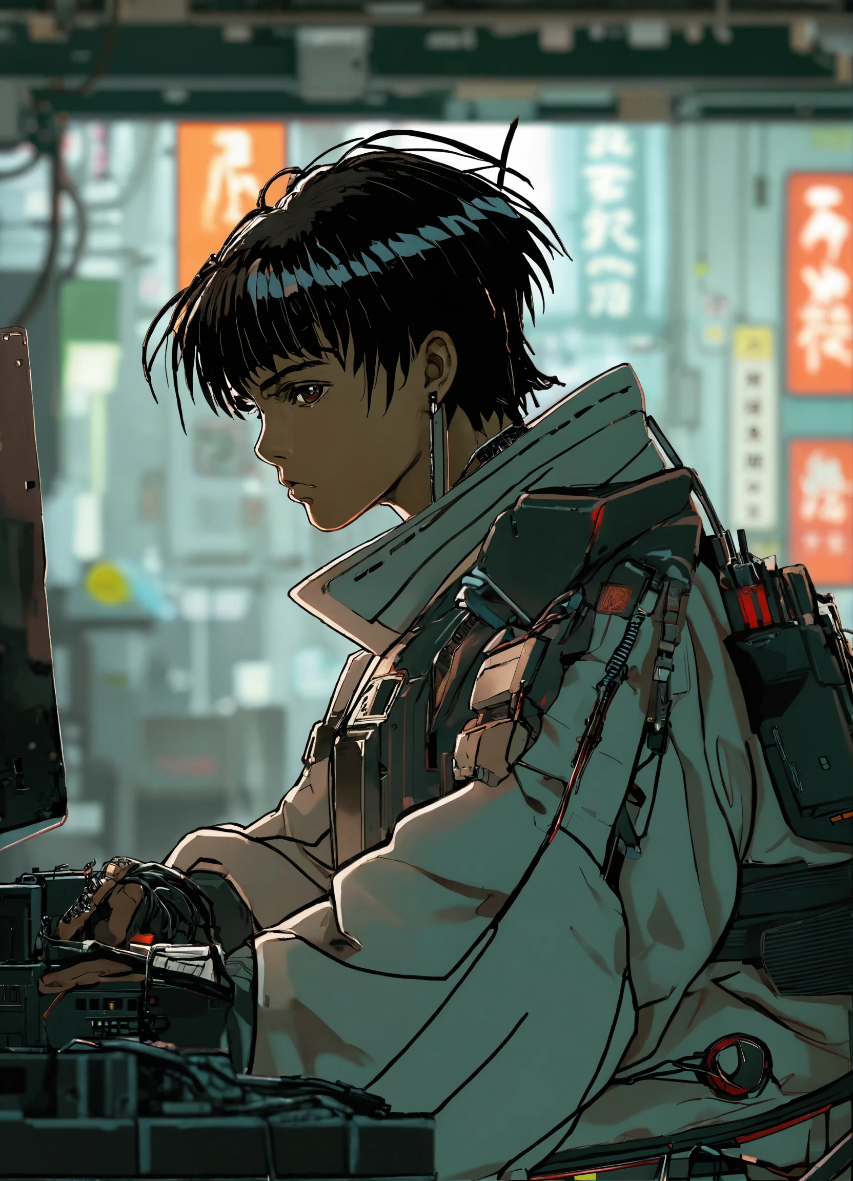 Lexica - Samurai cyberpunk boy, brown skin, short hair, fixing ...
