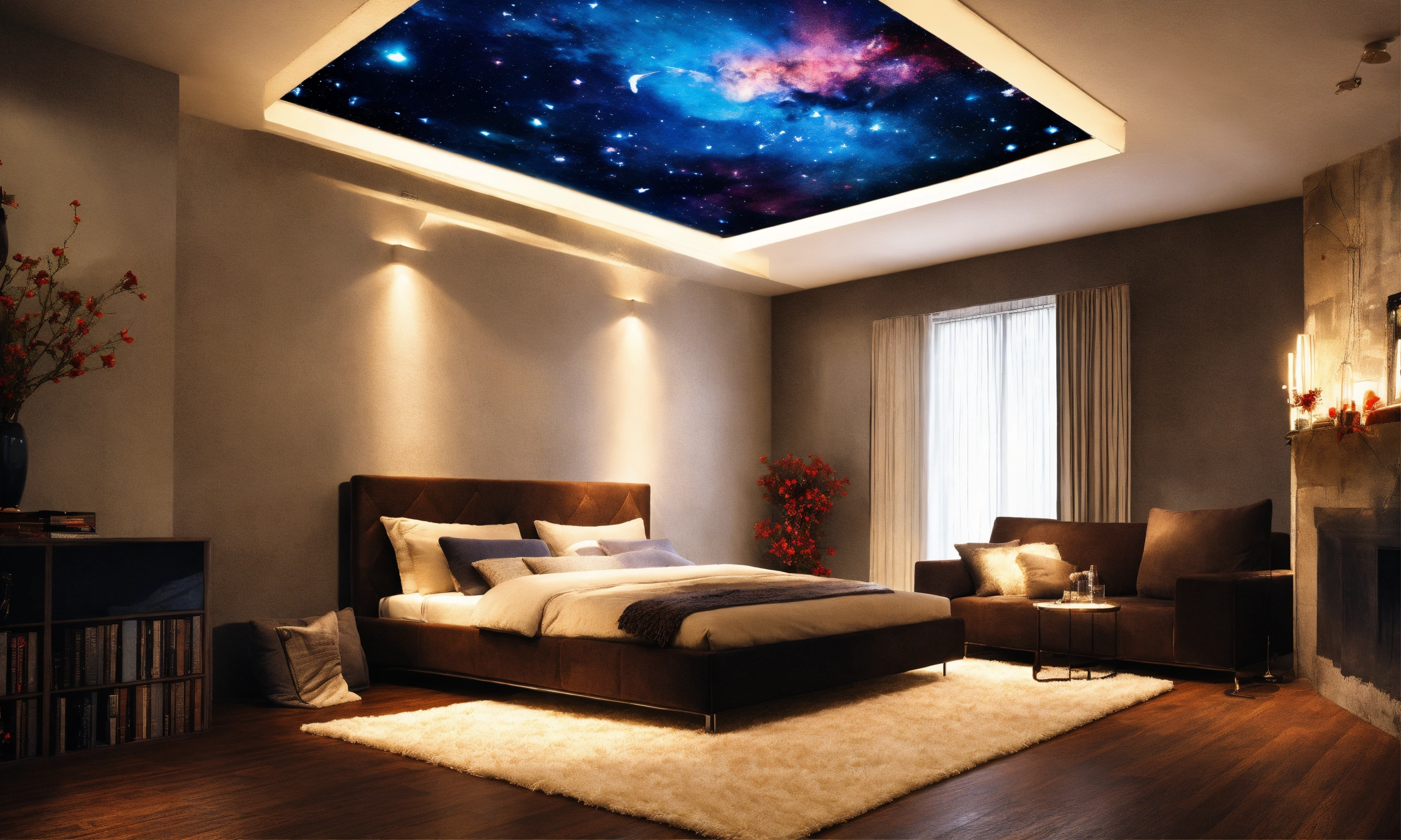 Lexica - Romantic grafitti night star sky celing bedroom fluffy rug dark