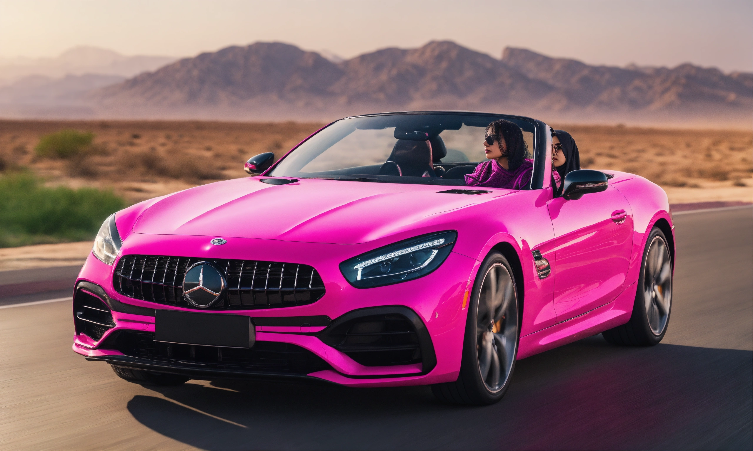 Lexica - Saudi woman, driver, in pink car, wide shot, photo-realistic ...