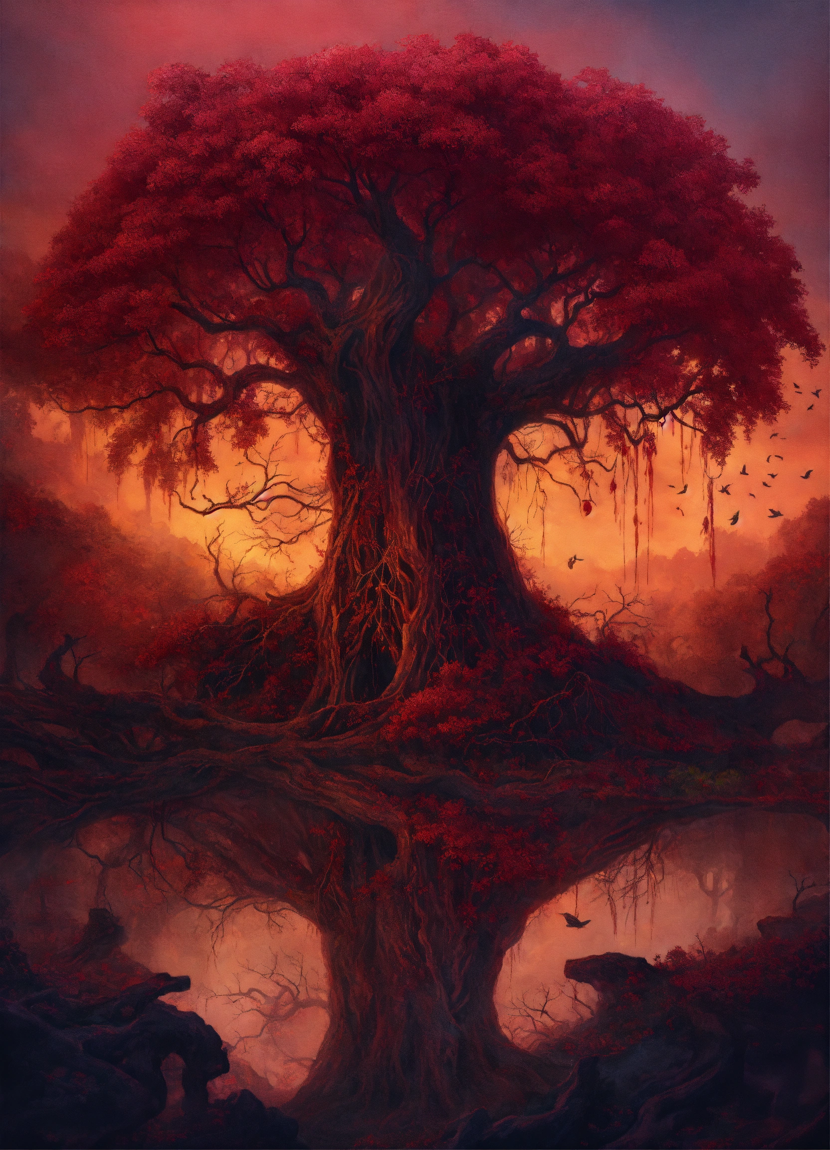 Lexica - Bleeding roots of a tree, intricate art, fantasy style