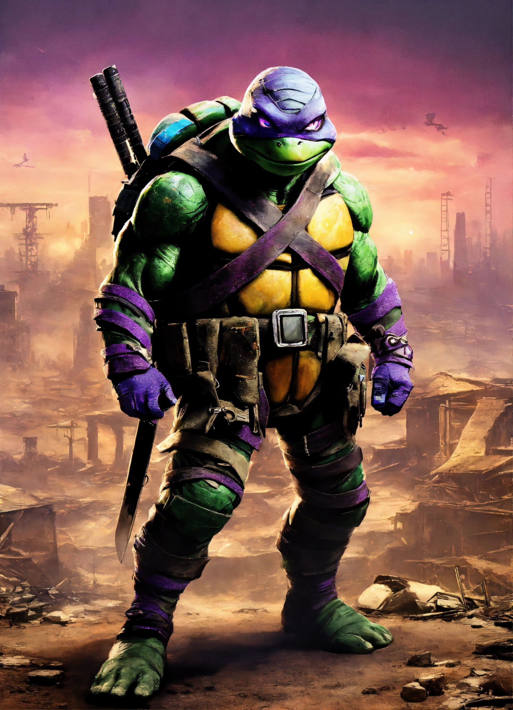 Lexica - A dreamlike ninja turtle with a purple eye band and shuriken ...