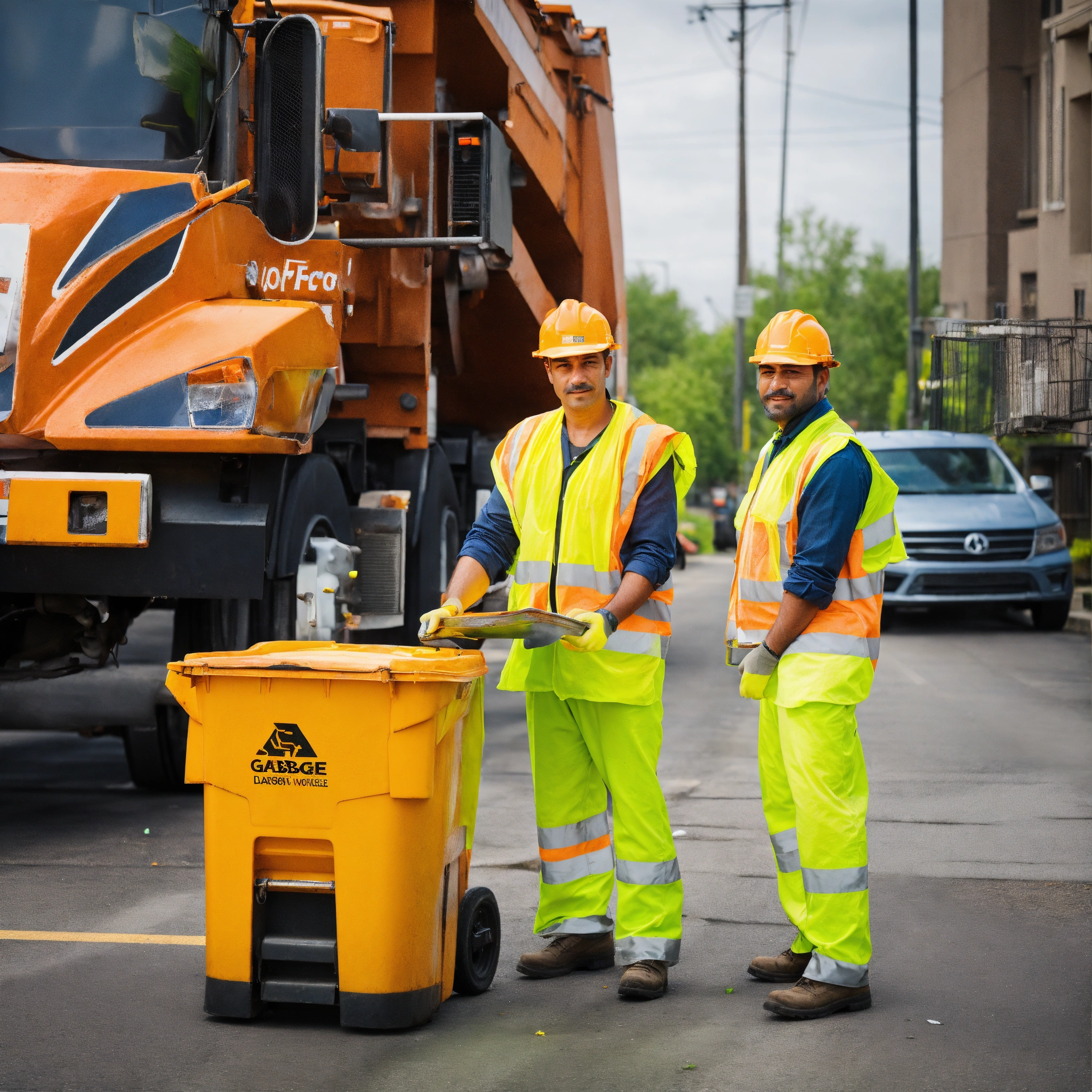 Lexica - Stock images of garbage men doing their job in high-visibility ...