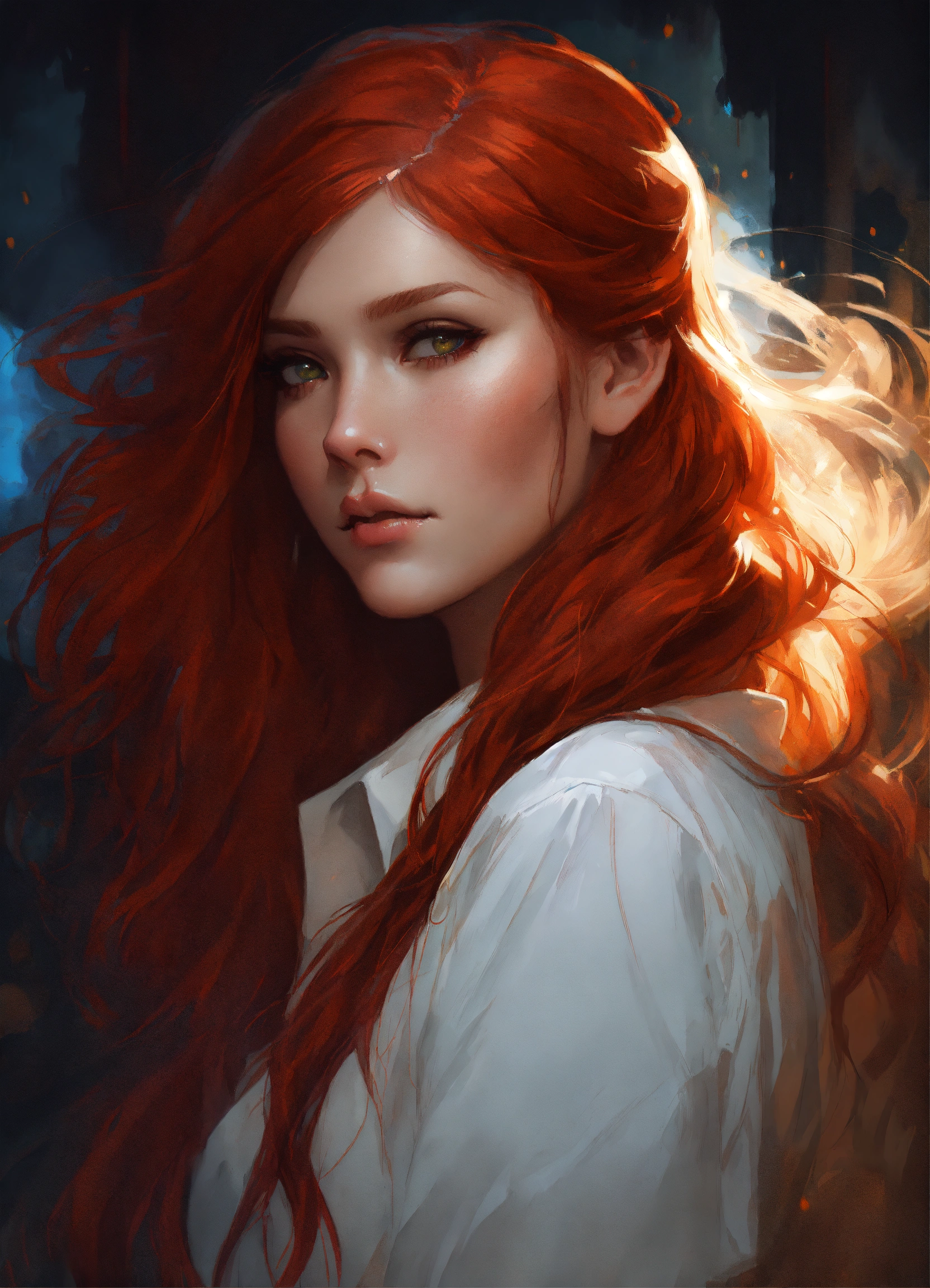 Lexica - Beautiful, red hair, long hair, black jacket, white shirt ...