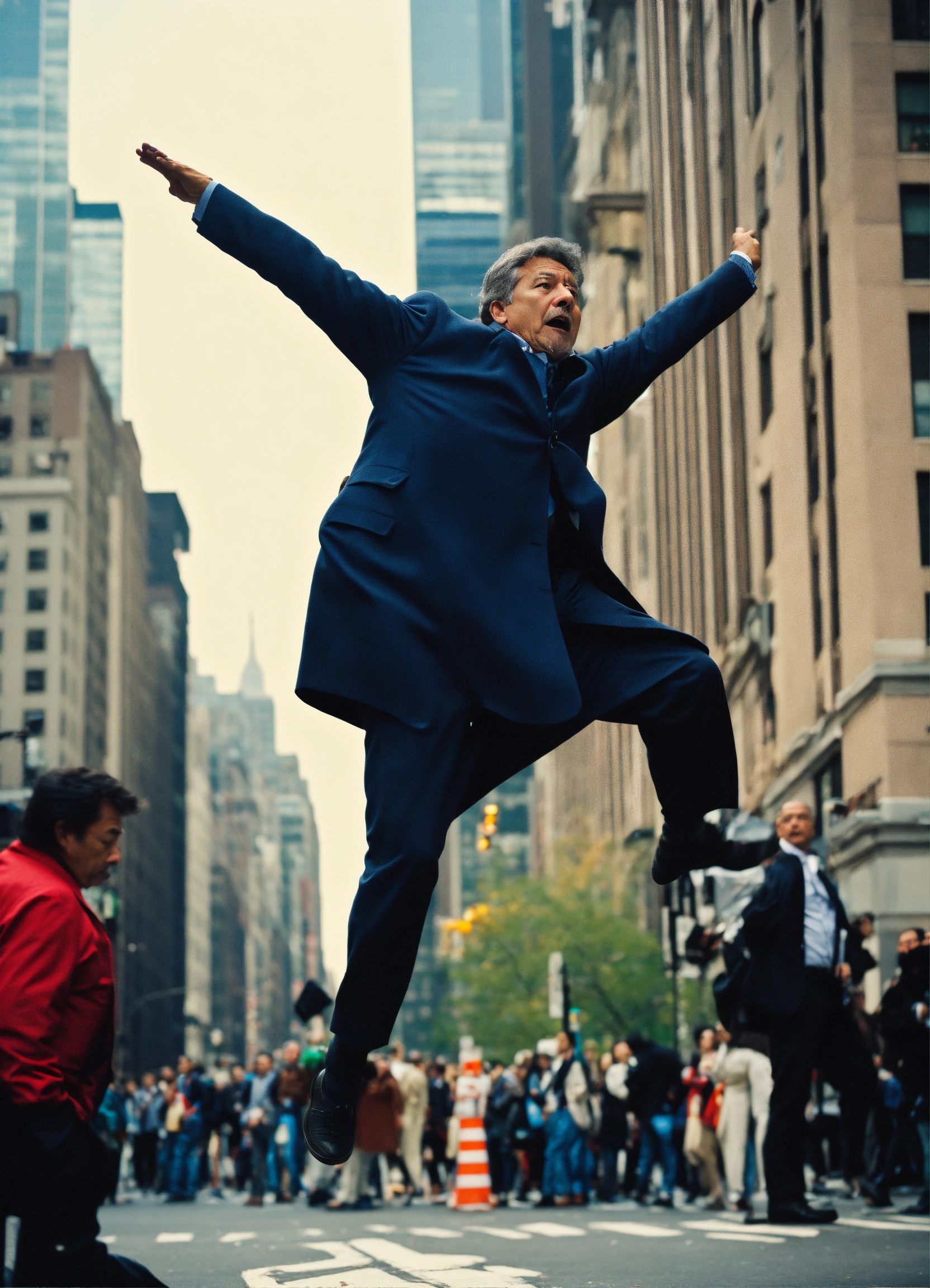 Lexica - A middle-aged person falling, crowd, new york city street ...
