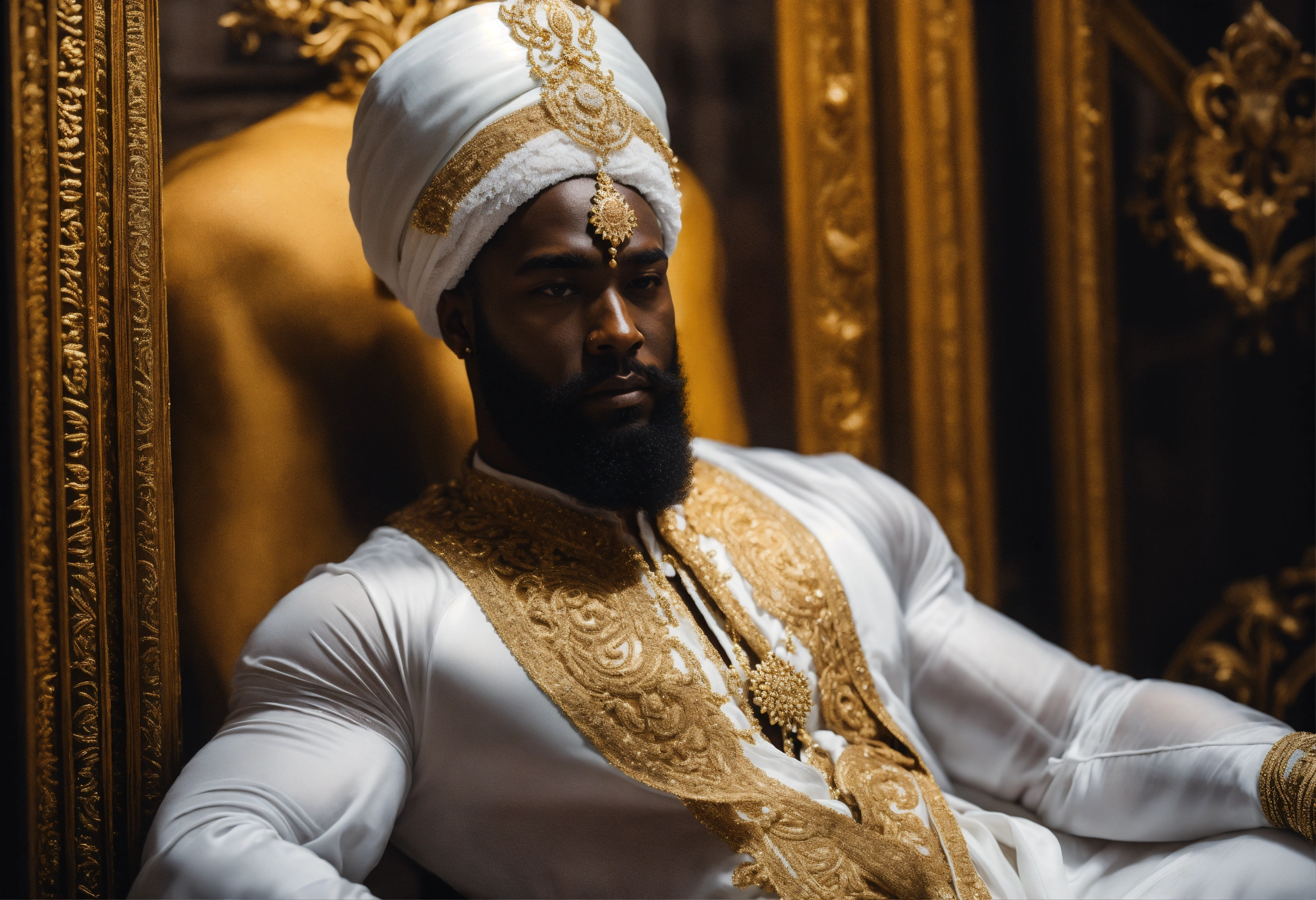 Lexica - A black god king in white turban, in beautiful sheer and white ...