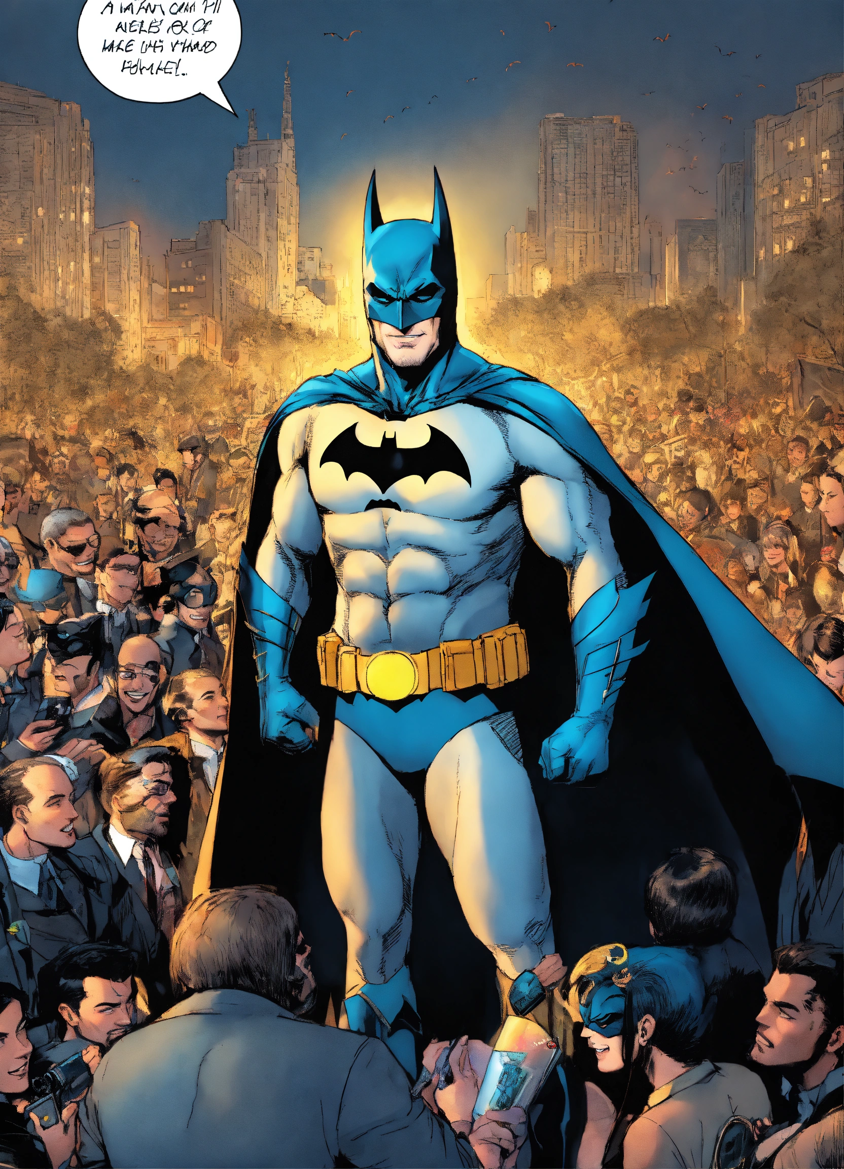 Lexica - Batman is surrounded by many people and praises him, a smile ...