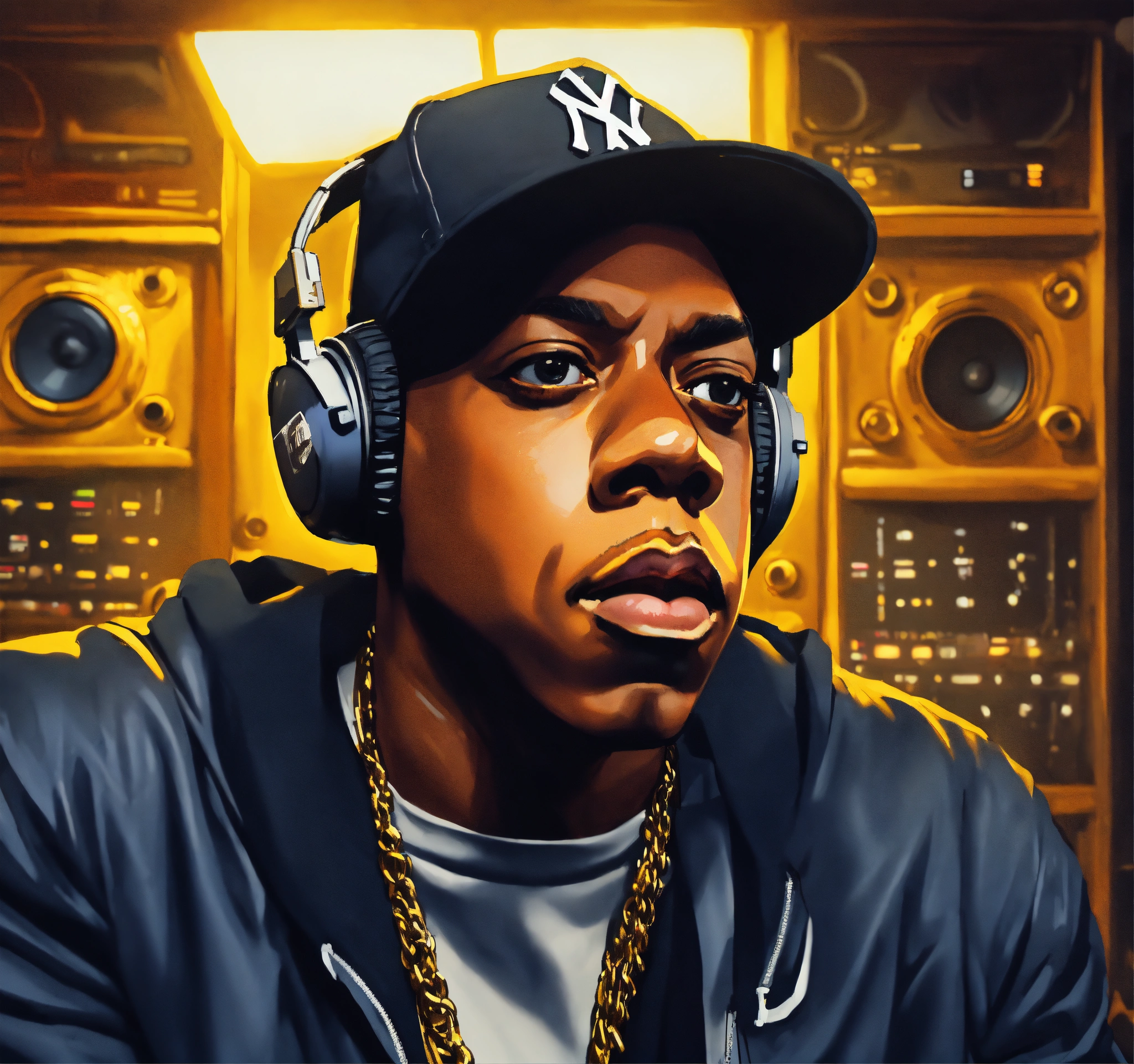 Lexica - Sky view Pop art, hyperrealist portrait of black rapper 
